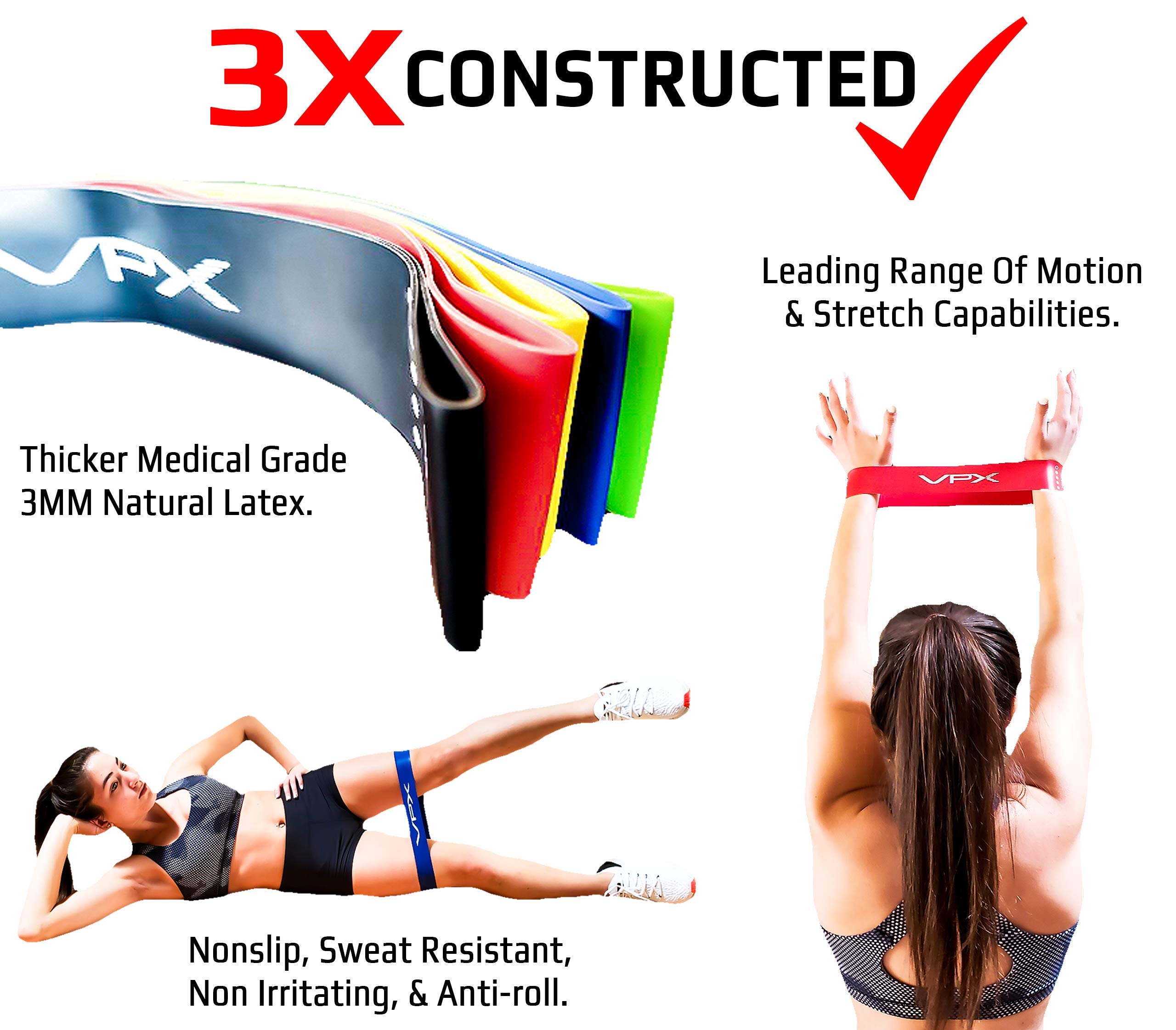VPX Resistance Loop Bands Set of 5 - Latex Exercise Bands for Men & Women - Squat, Glute, Leg & Abs Workout - Non-Irritating Fitness Equipment for Home Gym, Yoga, Pilates & Physical Therapy