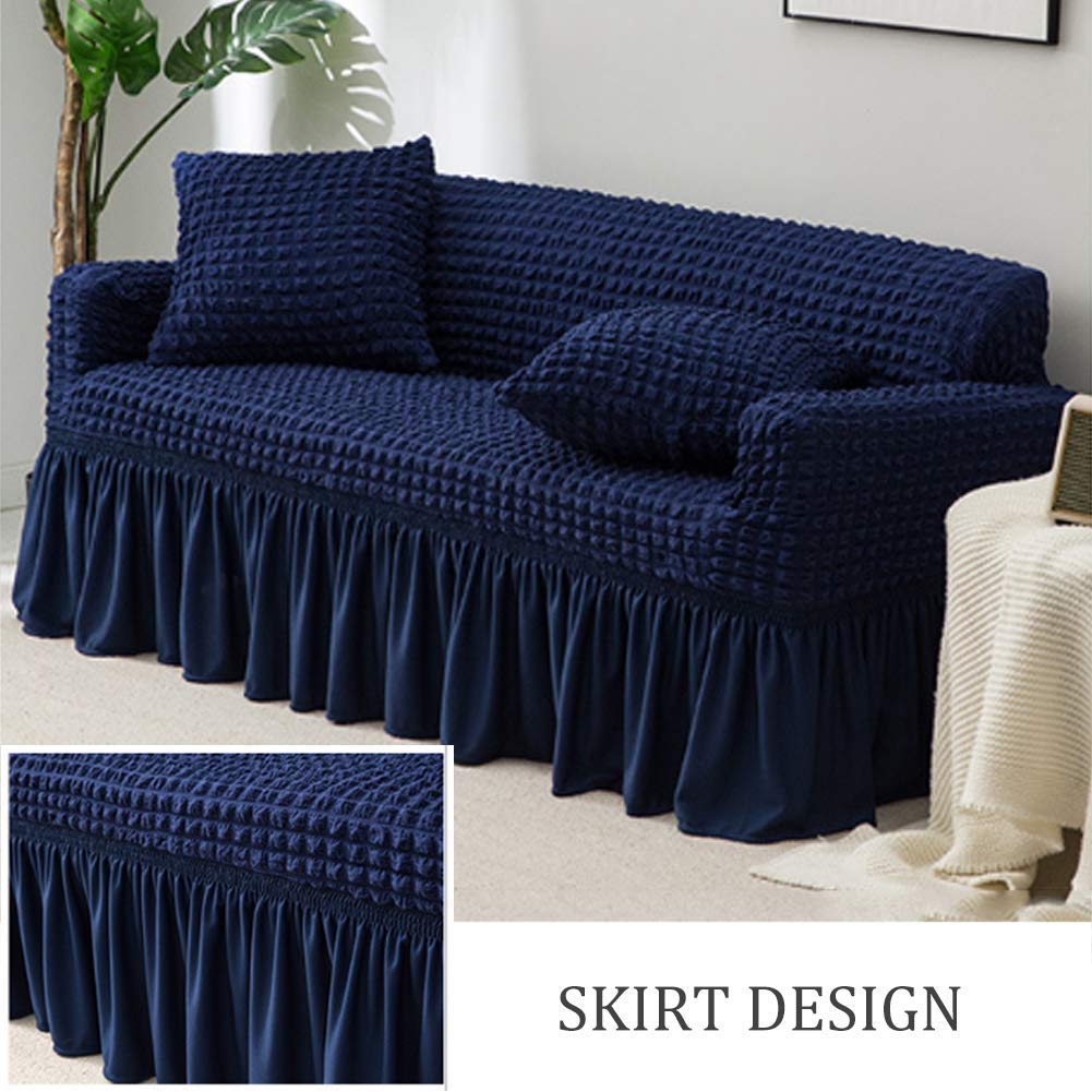 Stretch Sofa Slipcover with Skirt - Popcorn Plaid Jacquard Couch Cover for 1, 2, 3, 4 Seater & Sectional Sofas - Loveseat Protector (93-118 Inch) - Spill & Stain Resistant for Red Wine, Pets & Daily Use - Perfect for Living Room, Family Room & Home Decor