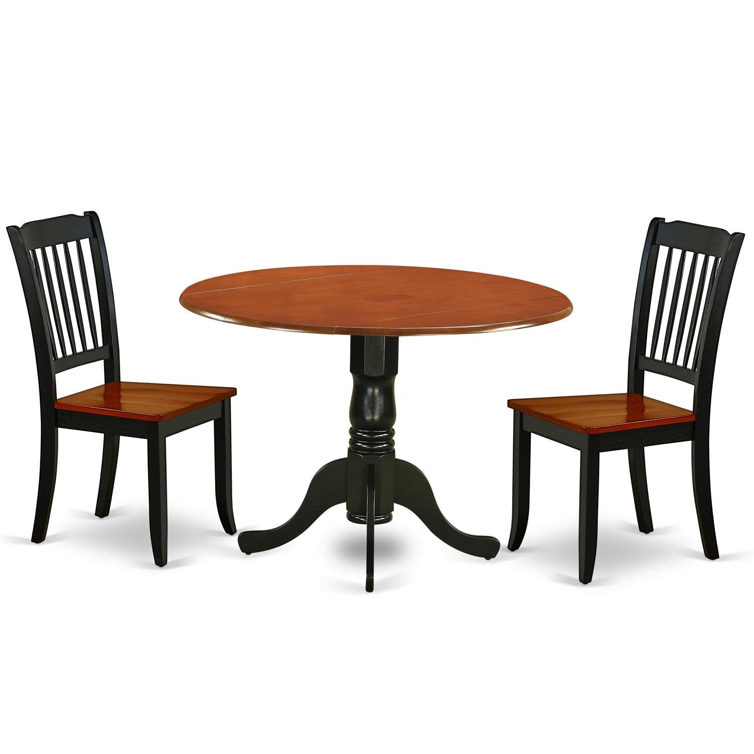 East West Furniture DLDA3-BCH-W 3-Piece Round Dining Table Set with Drop Leaf and 2 Chairs, 42x42 Inch, Black & Cherry Finish - Perfect for Small Kitchens, Breakfast Nooks & Compact Dining Spaces