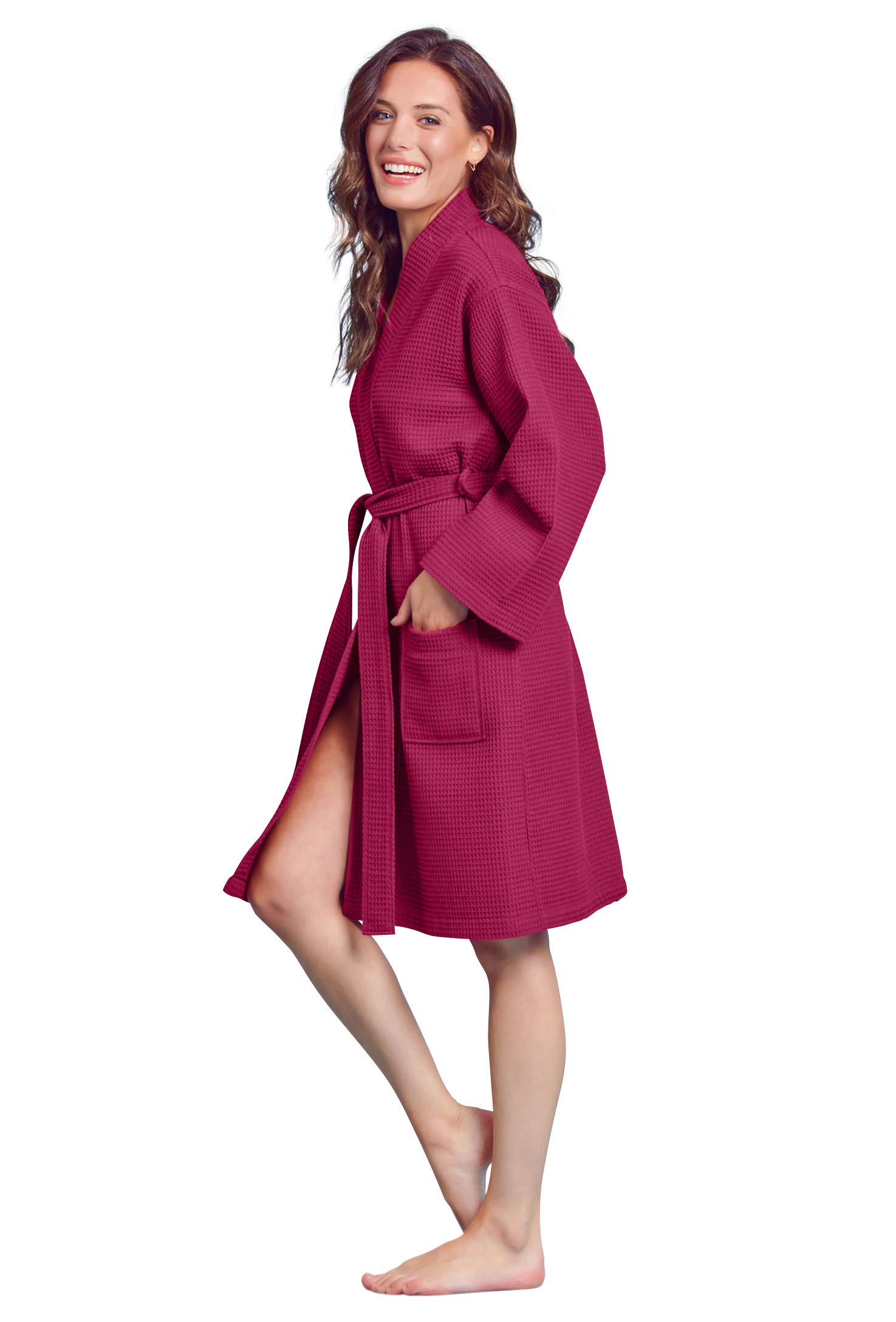 Soft Touch Linen Personalized Waffle Robe with Custom Embroidery - Women's Lightweight Cotton Polyester Blend Bathrobe for Spa, Home Relaxation & Gift Giving