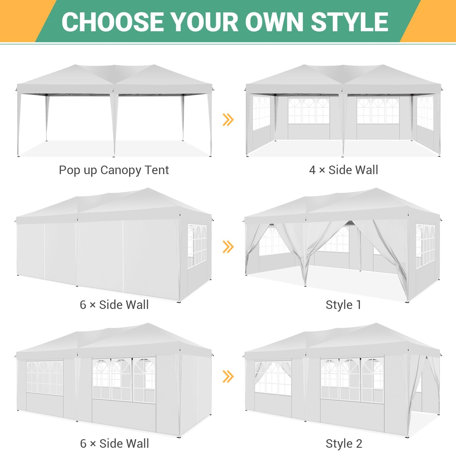 COBIZI 10x20 Pop Up Canopy Tent with 6 Sidewalls - Waterproof Outdoor Event Shelter, UPF 50+ Portable Gazebo for Beach, Camping, Weddings & Commercial Use - Instant Easy Setup White Canopy | Perfect for Parties, Picnics, Tailgating & Outdoor Markets