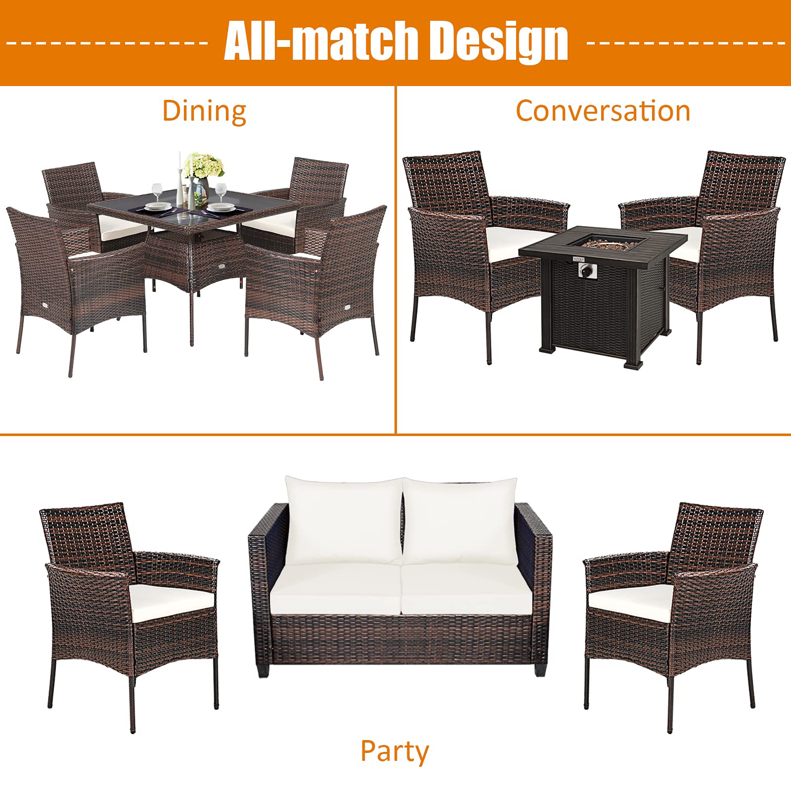 Tangkula 2-Piece Outdoor PE Rattan Patio Chair Set with Removable Cushions - Mix Brown Wicker Armchairs for Garden, Poolside, Lawn, Porch & Backyard - Perfect for Relaxing, Dining & Outdoor Entertaining