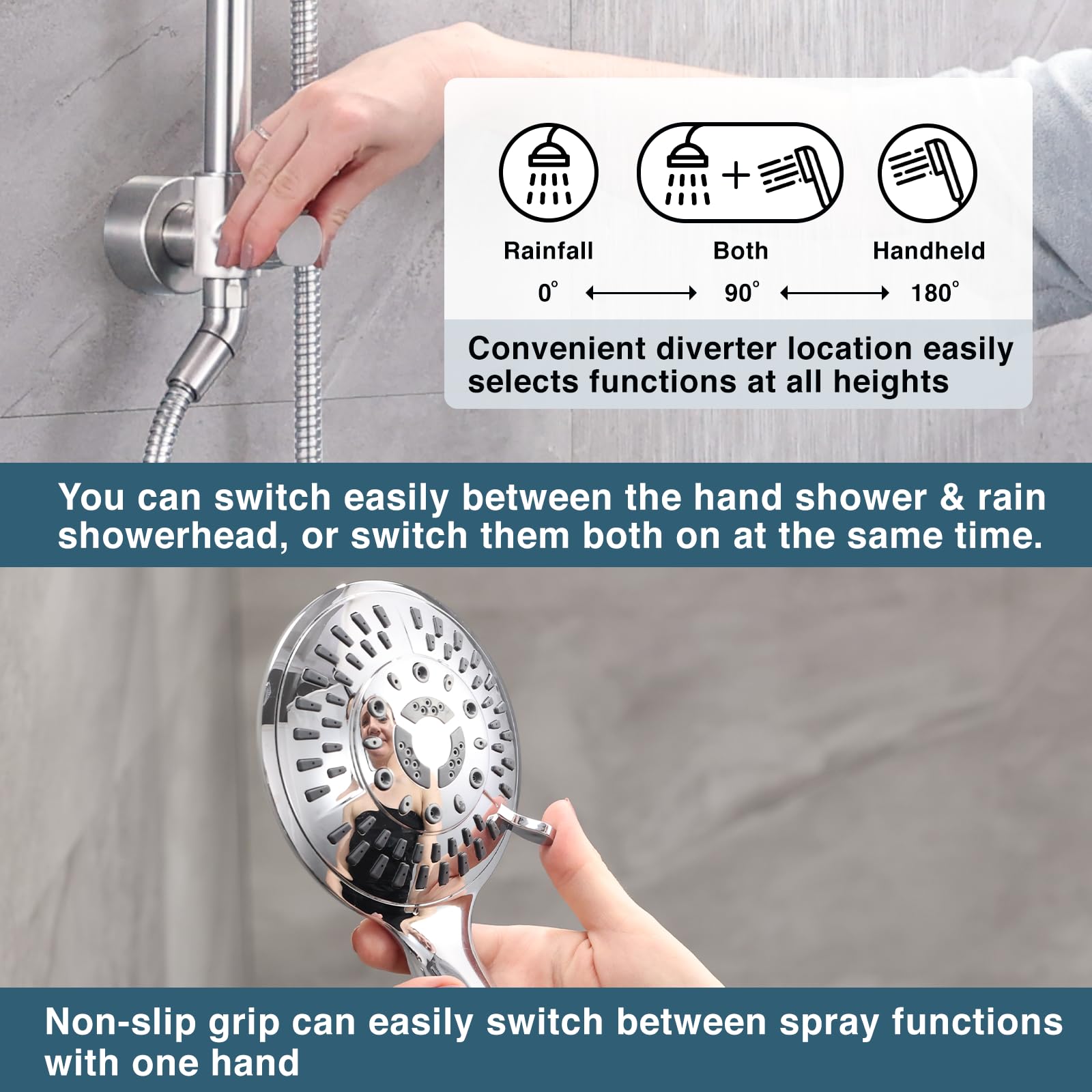 Premium Rain Shower System with Rainfall Showerhead & Handheld Spray - 60