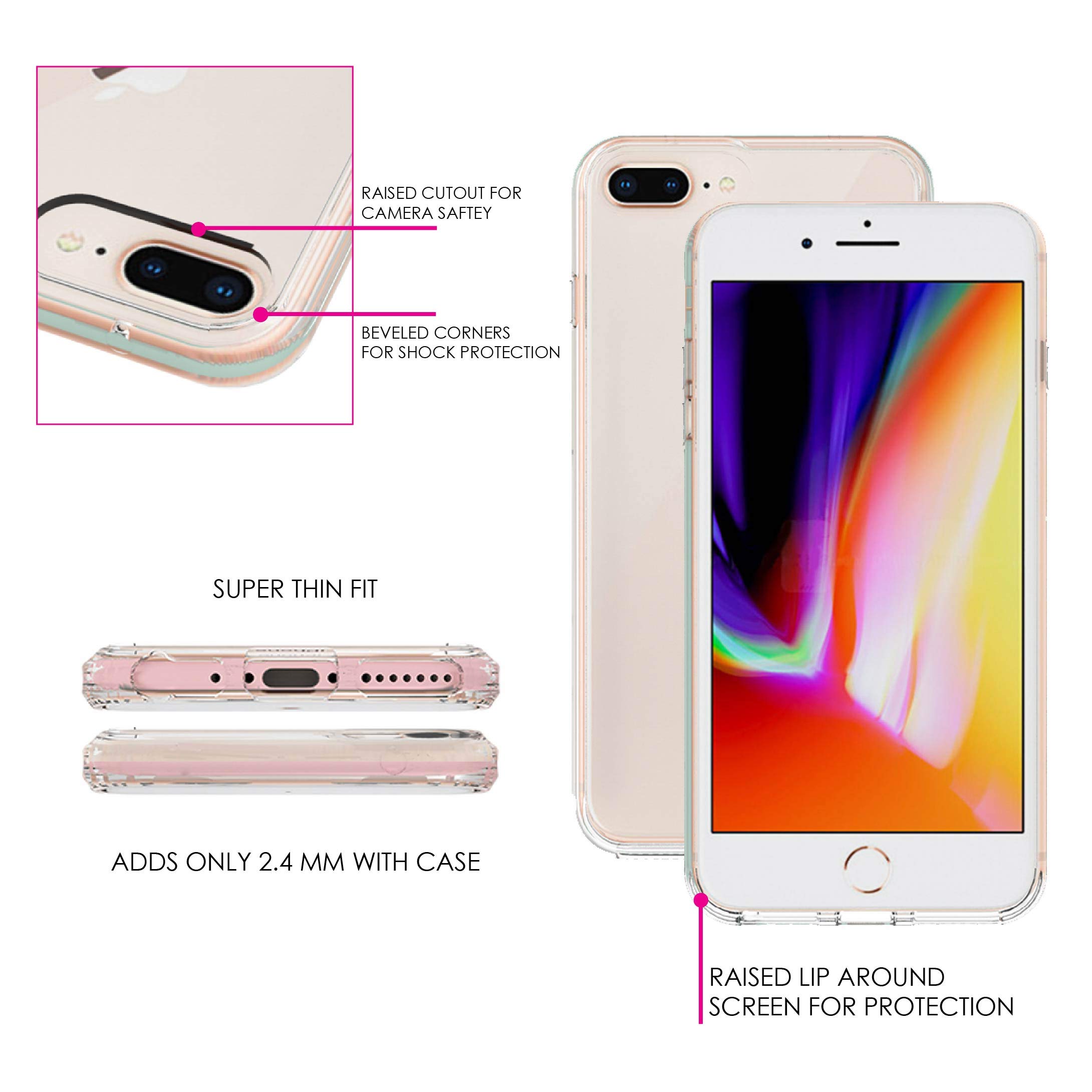 Premium Clear Shockproof Hybrid Case for iPhone 7 Plus/iPhone 8 Plus (5.5 Inch) - Durable TPU Bumper + Acrylic Back with Tempered Glass Screen Protector - Slim Protective Phone Cover for Daily Use, Work & Outdoor Activities