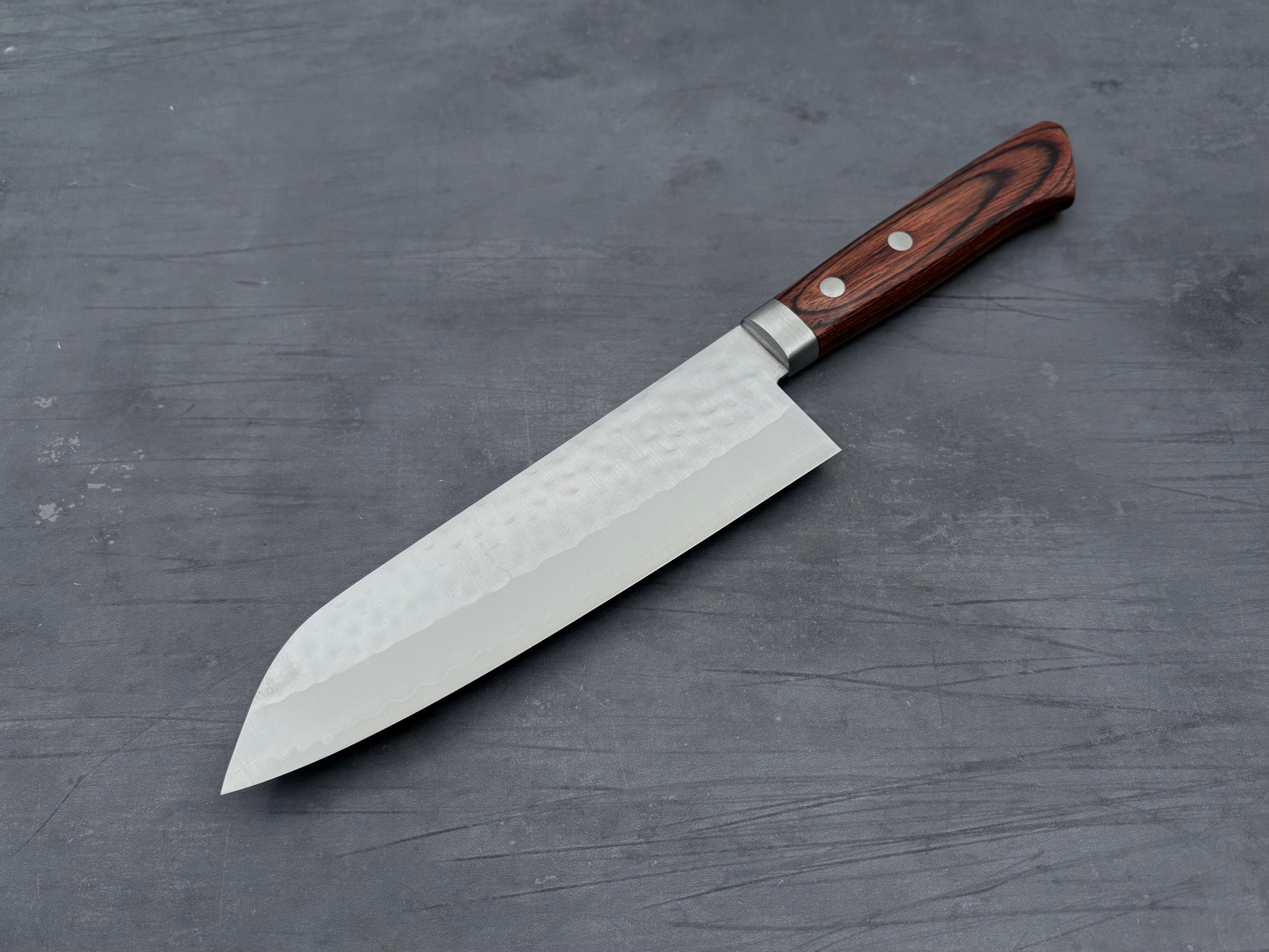 Masutani Hamono V1 Tsuchime Santoku Knife - Japanese Damascus Steel 7-Inch Kitchen Knife for Slicing, Dicing & Chopping - Perfect for Home Chefs & Professional Cooking