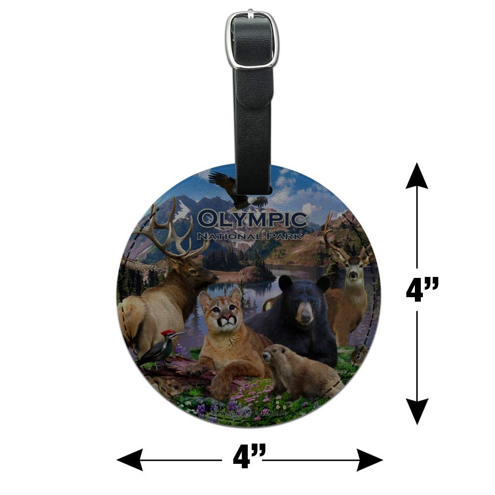 Olympic National Park Washington WA Round Leather Luggage Tag - Personalized Travel ID Card Holder for Suitcases, Backpacks & Bags - Perfect for Vacation, Business Trips & Adventure Travel