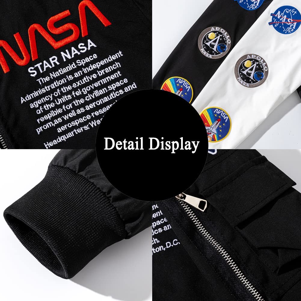 Acelyn Men's NASA MA-1 Bomber Jacket - USA Flag Military Windbreaker with Zipper & Pockets | Lightweight Flight Coat for Outdoor Activities & Casual Wear