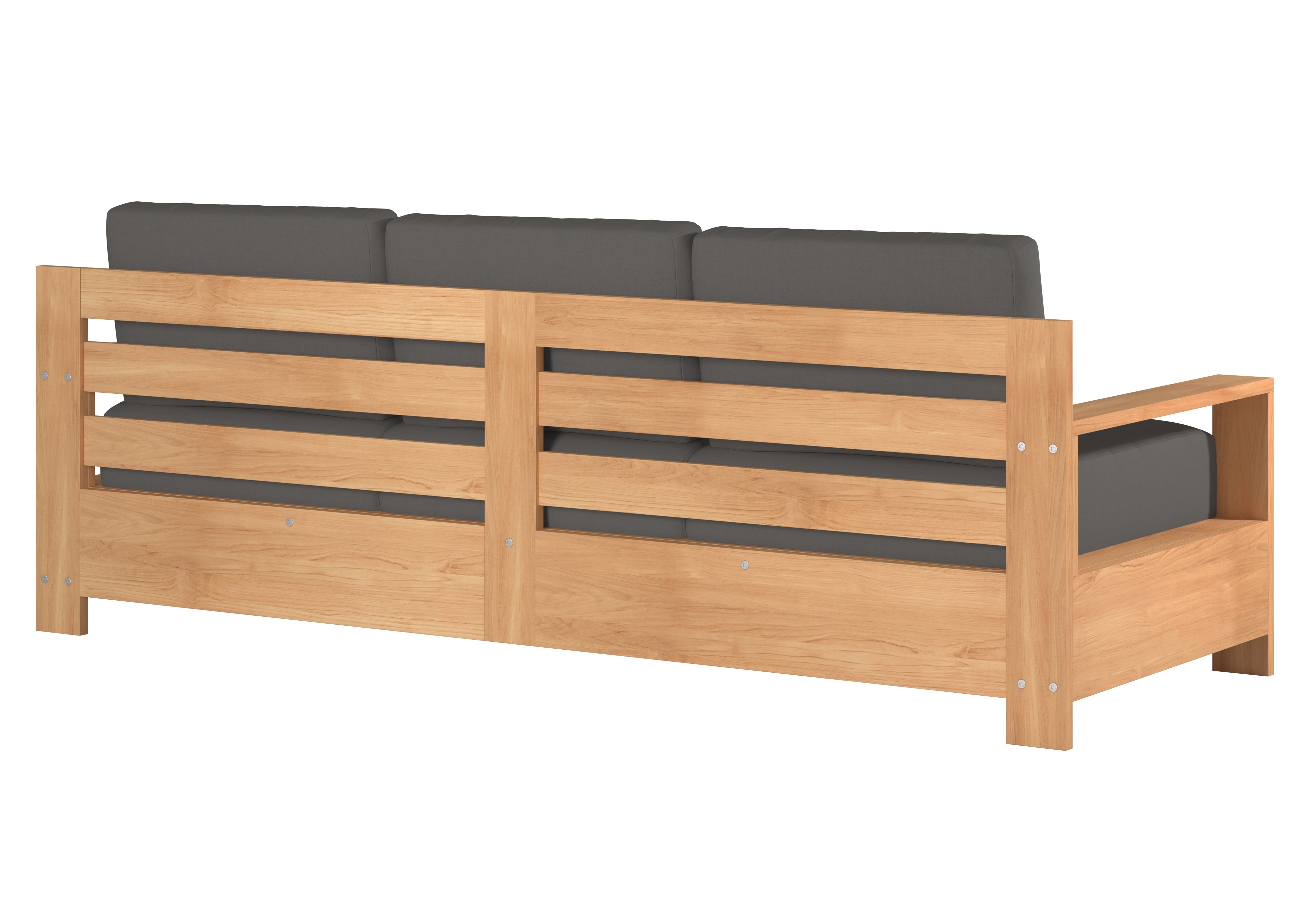 Lothair 3-Person Teak Outdoor Sofa with Sunbrella Charcoal Cushions - Weather-Resistant Patio Furniture for Backyard, Poolside & Garden Relaxation