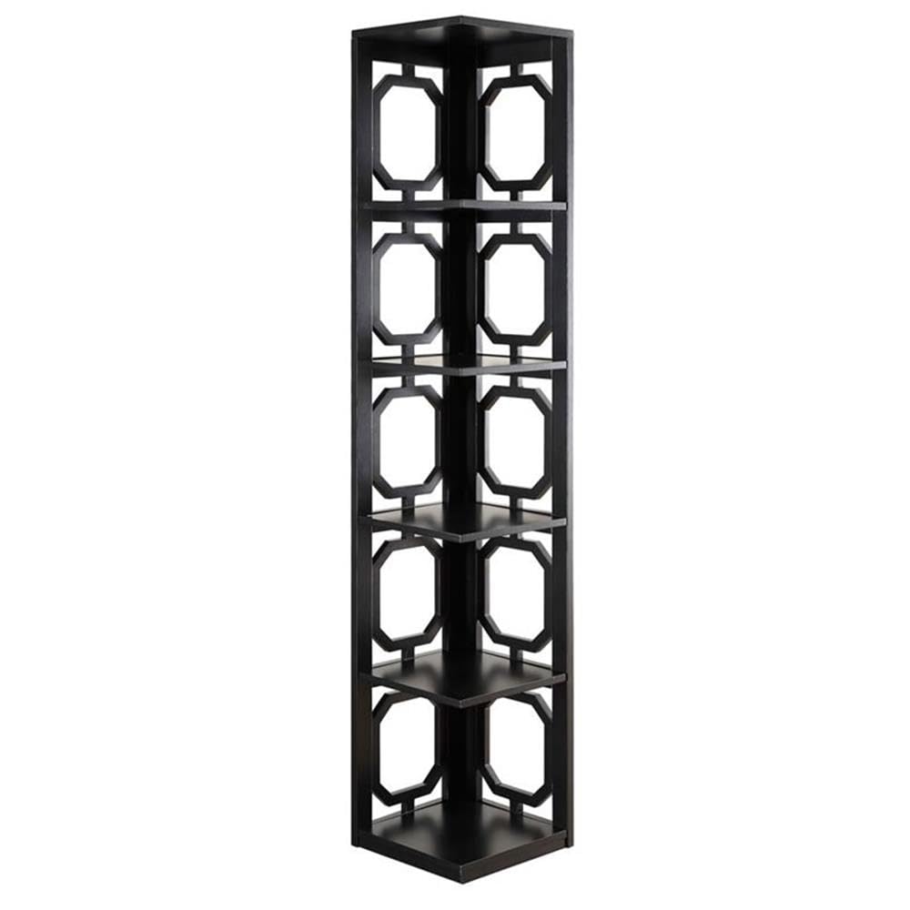 Convenience Concepts Omega 5-Tier Corner Bookcase in Black - Space-Saving Storage Solution for Living Room, Office & Bedroom