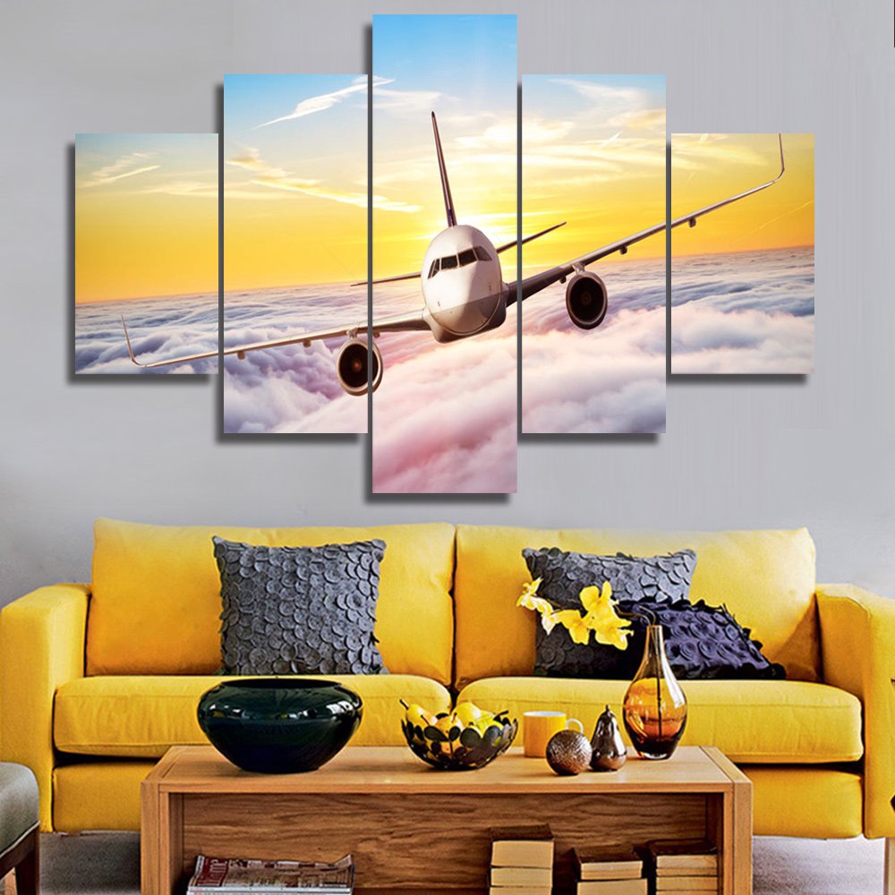 TUMOVO 5-Piece Sideways Drifting Dirt Bikes Wall Art Set - Modern Wooden Framed Canvas Prints for Living Room Decor (60''W x 40''H) - Ready to Hang Motorcycle Themed Home Artwork for Man Cave, Garage, or Office Decor
