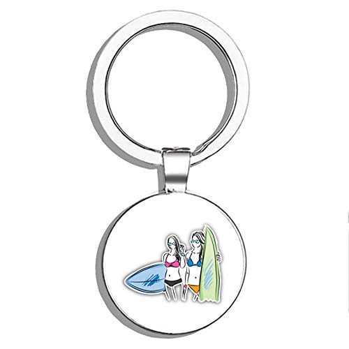 Surfer Girls Double-Sided Stainless Steel Keychain - Durable Key Ring Holder with Carabiner Clip | Perfect for Beach Lovers, Surf Enthusiasts & Outdoor Adventures