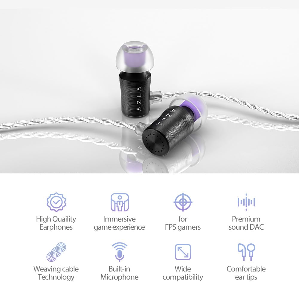 AZLA AZEL Edition G Gen 2 Wired Gaming Earbuds with Microphone - 3.5mm Jack & USB-C Adapter Included - Noise Isolating In-Ear Headphones for PC, Mobile & Console Gaming (Black) - Perfect for Competitive Gaming, Streaming & Music Listening