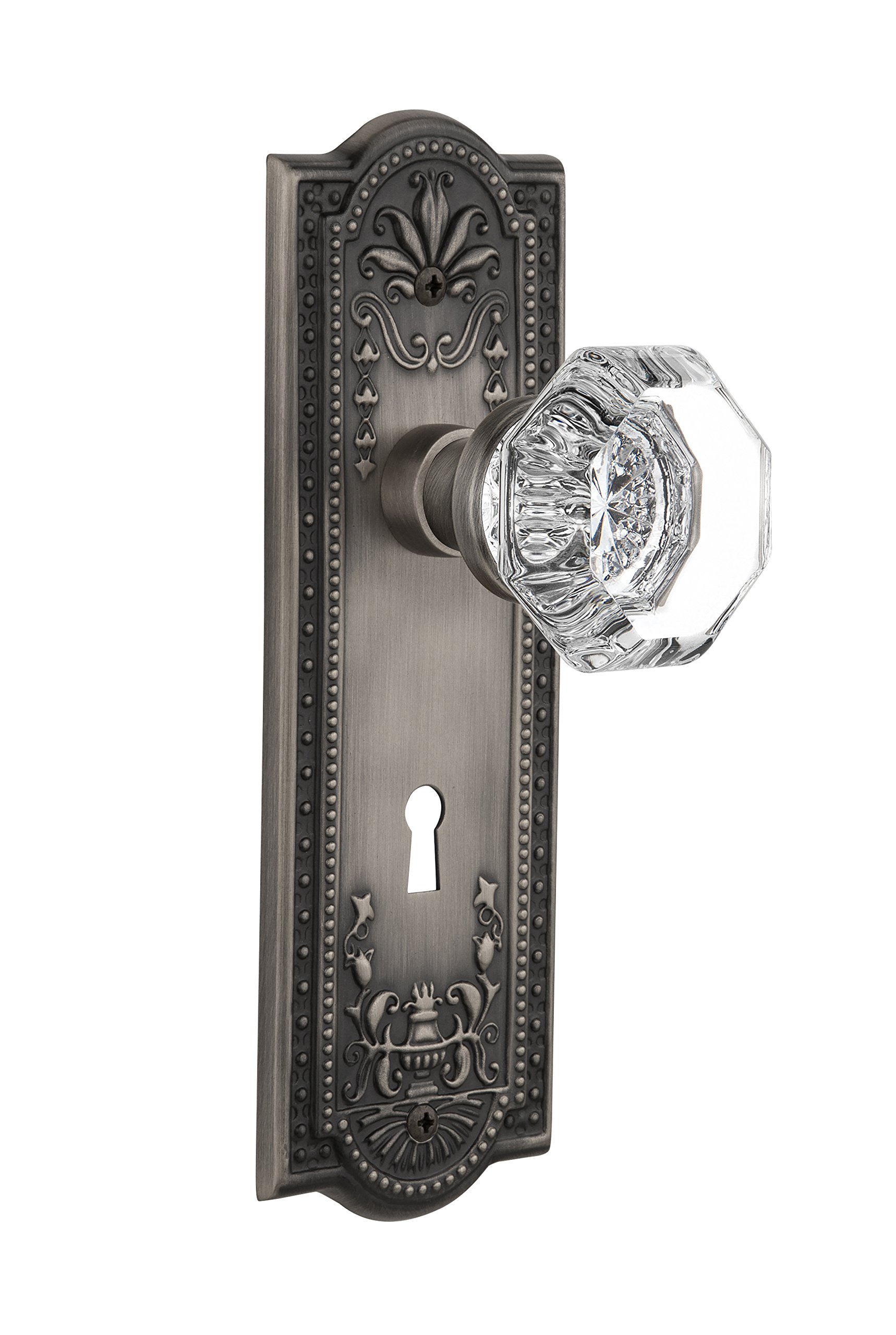 Vintage Waldorf Crystal Knob - Oil-Rubbed Bronze Single Dummy Door Plate with Keyhole for Classic Home Decor | Nostalgic Warehouse 704413 | Perfect for Victorian, Craftsman & Traditional Style Homes