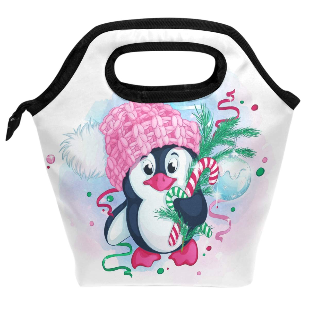 Cute Penguin Insulated Lunch Bag for Women & Kids - Reusable Cooler Tote for School, Office, Picnic | Christmas Winter Lunch Box for Meal Prep & Daily Use