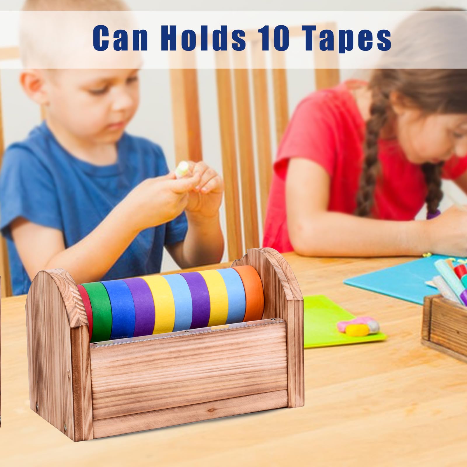 Wooden Masking Tape Dispenser - Multi Roll Tape Holder & Cutter for Kids Crafts, Gift Wrapping, Office & School Use | Sawtooth Design for Easy Mounting | Perfect for DIY Projects, Classroom Activities & Home Organization