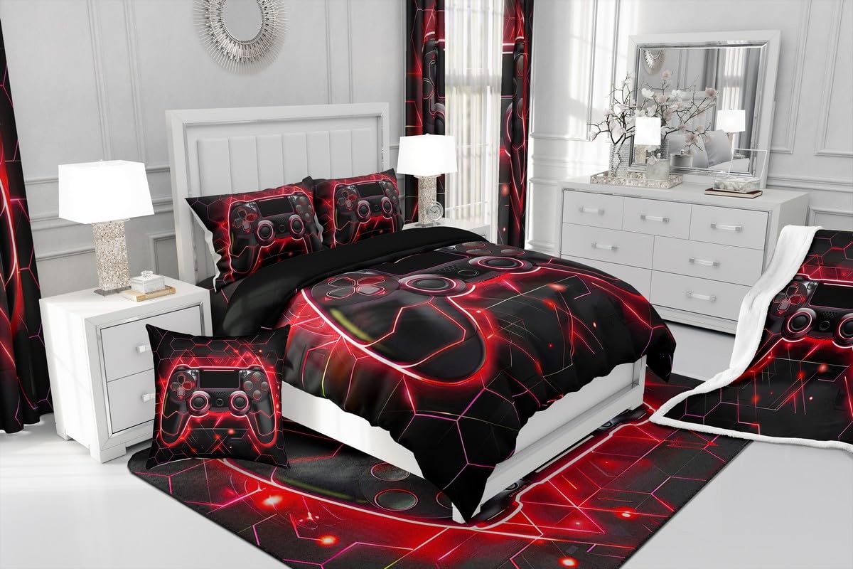 Erosebridal Honeycomb King Comforter Set - Neon Gaming Bedding for Boys Room Decor