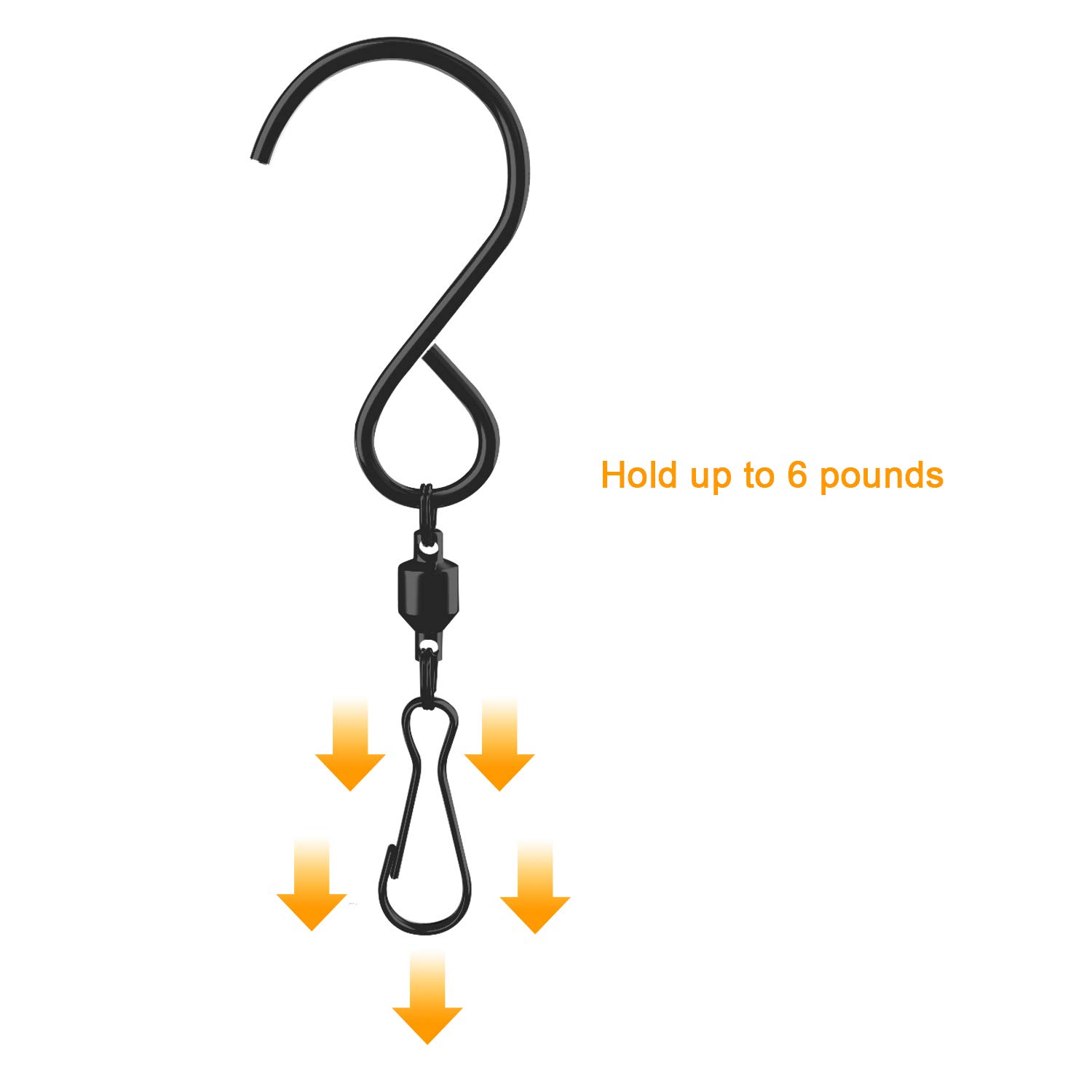 6 Pack Black Swivel Hooks for Wind Chimes, Hanging Plants, Wind Spinners & Crystal Twisters - Heavy Duty Hanging Clips for Birdcages, Pots & Party Decorations | Perfect for Outdoor Gardens, Patios & Home Decor