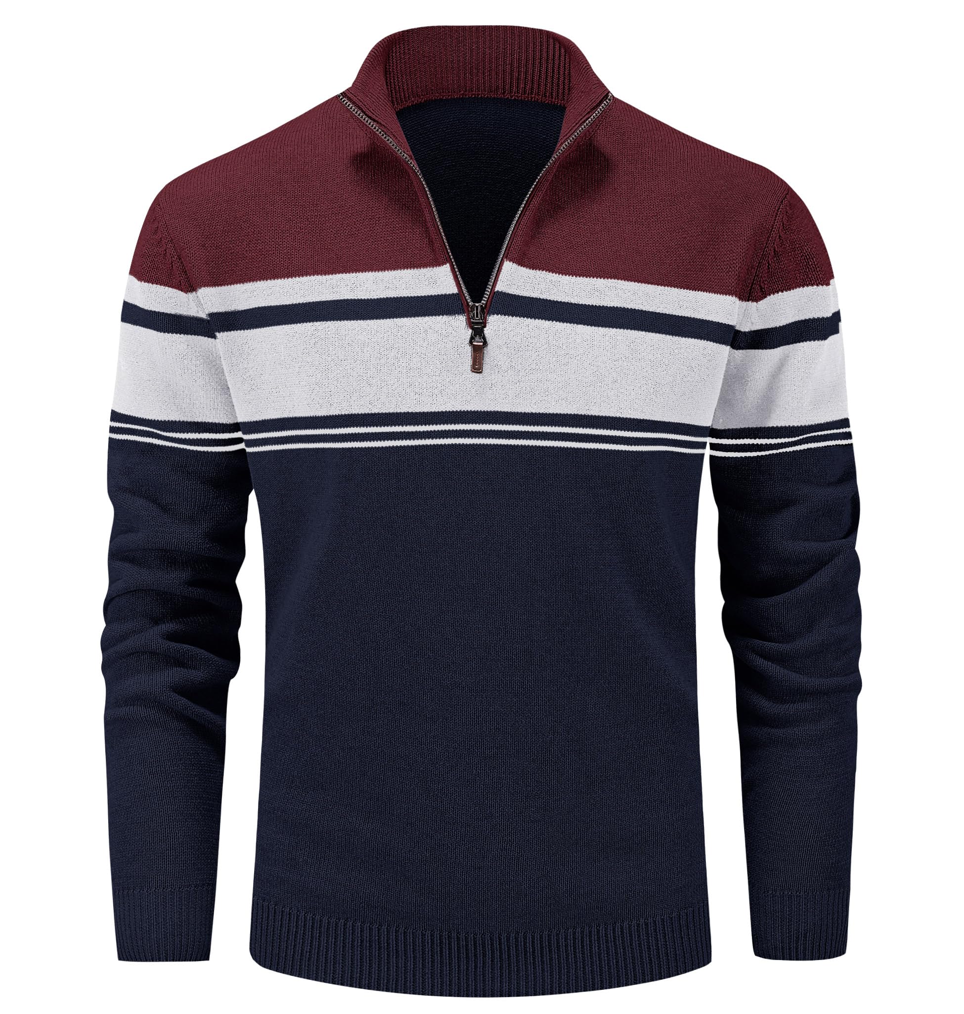 MAGCOMSEN Men's 1/4 Zip Cotton Sweater Pullover - Striped Polo Sweater for Fall & Winter | Warm Casual Knit Sweatshirt for Office, Outdoor & Daily Wear