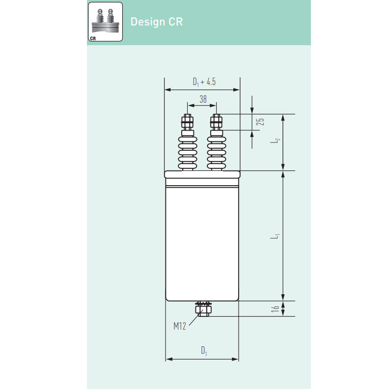E63.S32 204CRO 200uF DC Link Capacitor, 3200VDC, ø136 x 320mm with M10x25 Terminals & Bushing - Ideal for Industrial Power Electronics, Renewable Energy Systems, and High-Voltage Applications