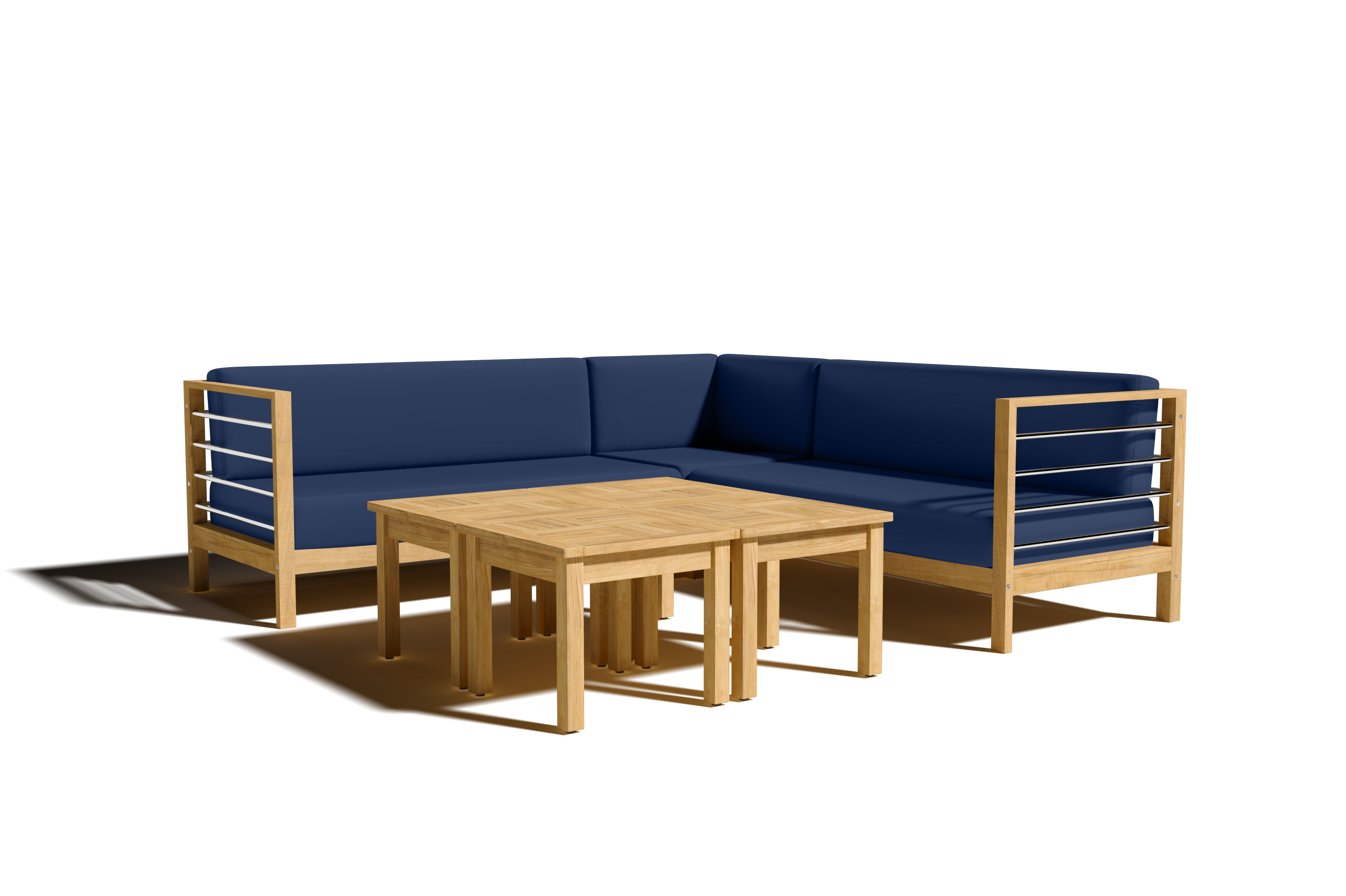Premium 7-Piece Teak Outdoor Sectional Deep Seating Set with Sunbrella Navy Cushions - Waterproof & Durable Patio Furniture for Backyard, Poolside & Garden Relaxation