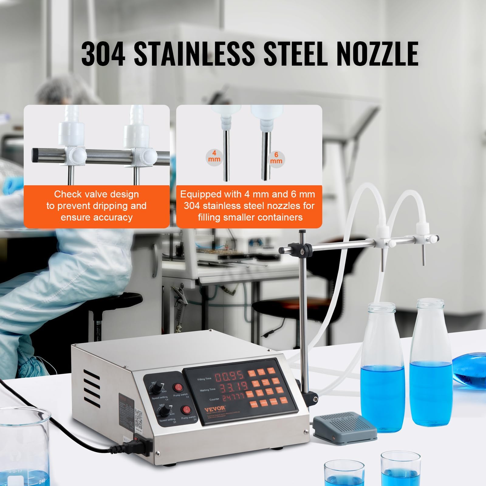 VEVOR Automatic Liquid Filling Machine 10-4000ml, Digital Bottle Filler with Dual Nozzles for Milk, Water, Wine, Beverage, Soy Sauce, Vinegar - Perfect for Home Brewing, Small Business & Commercial Bottling Operations