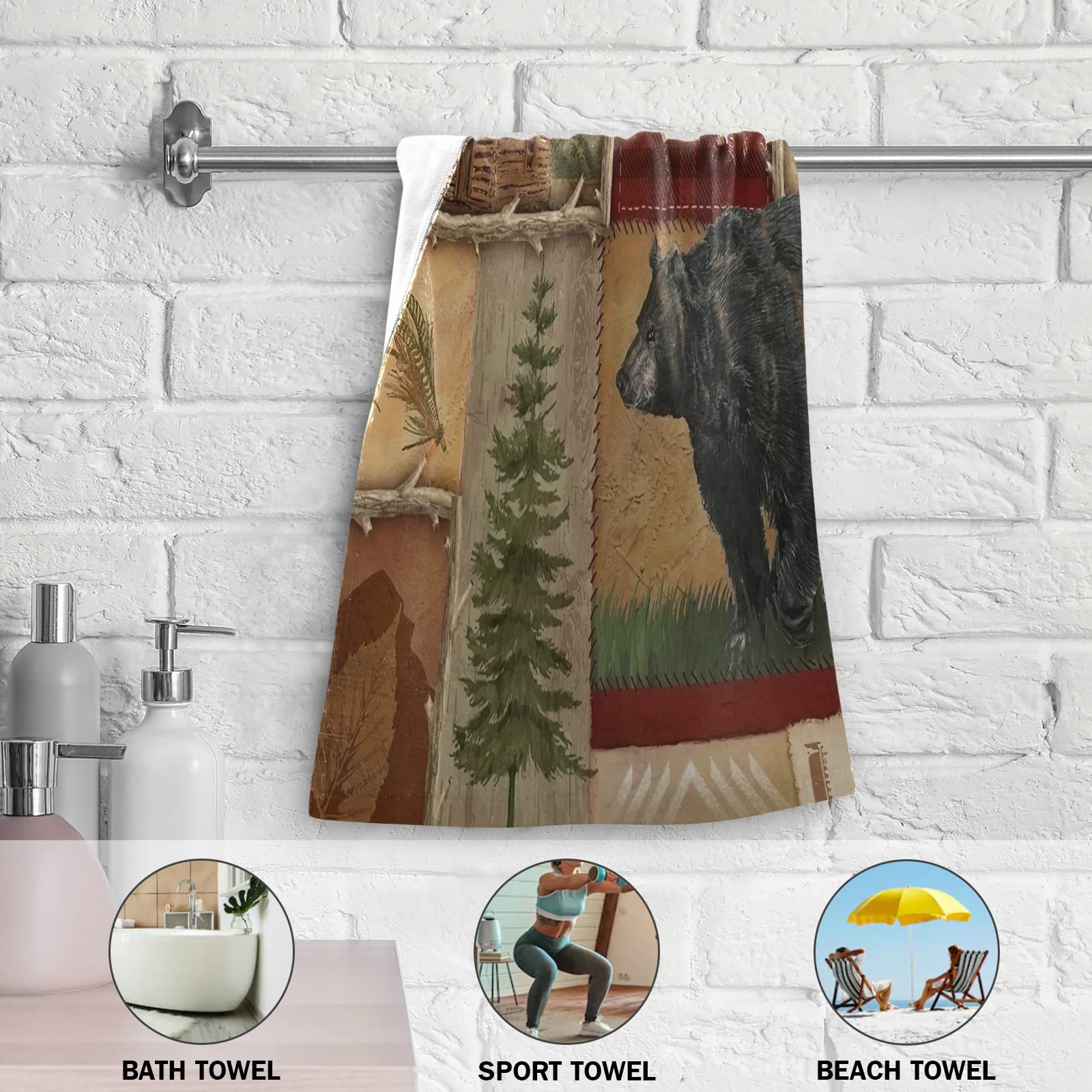 Farmhouse Hand Towels Set of 2 - Soft, Absorbent Kitchen & Bath Towels with Maple Leaf Bear Cabin Design - Country Style Decorative Towels for Bathroom, Kitchen, Dish, Spa & Yoga - 14.4