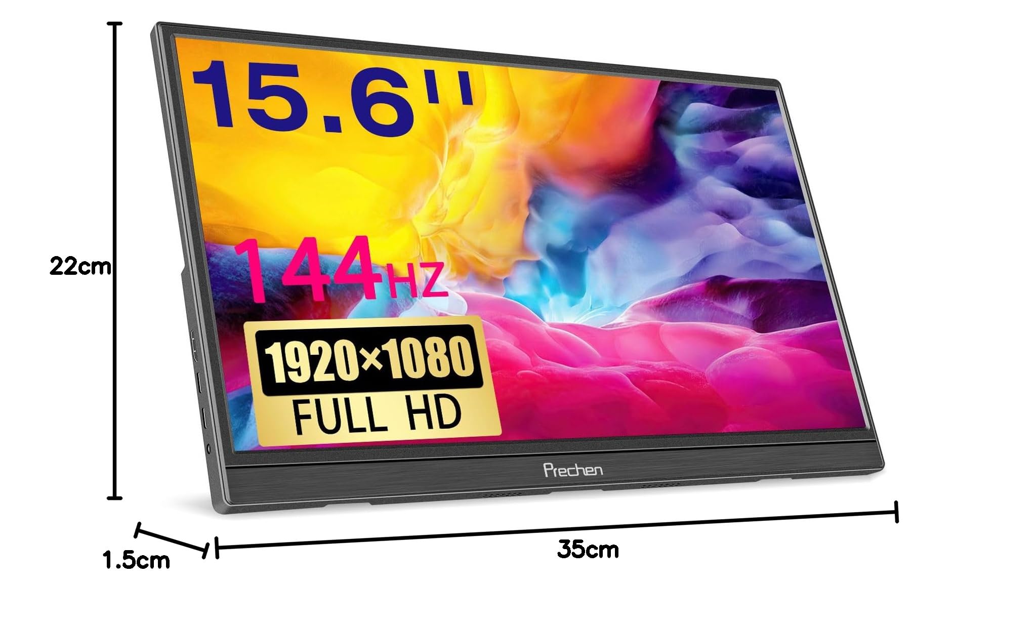 15.6 Inch Portable Monitor 144Hz, 99% sRGB 1080P Ultra Slim External Display with HDMI & USB-C | Second Screen for Laptop, PC, PS5, Mac, Xbox | Built-in Speakers & Kickstand | Perfect for Gaming, Work & Travel