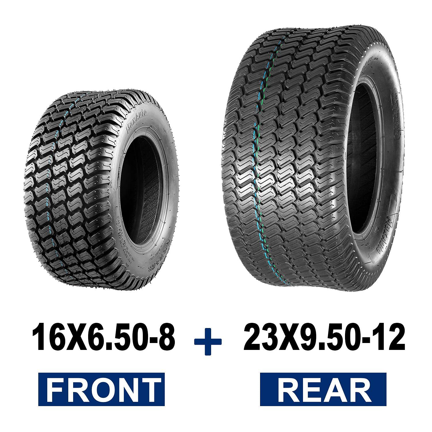 MaxAuto 16x6.50-8 & 23x9.50-12 Lawn Mower Tires - 4PR Tubeless Tractor Golf Cart Turf Tires Set of 4 - Perfect for Riding Mowers, Tractors, and Golf Carts on Grass & Turf Surfaces