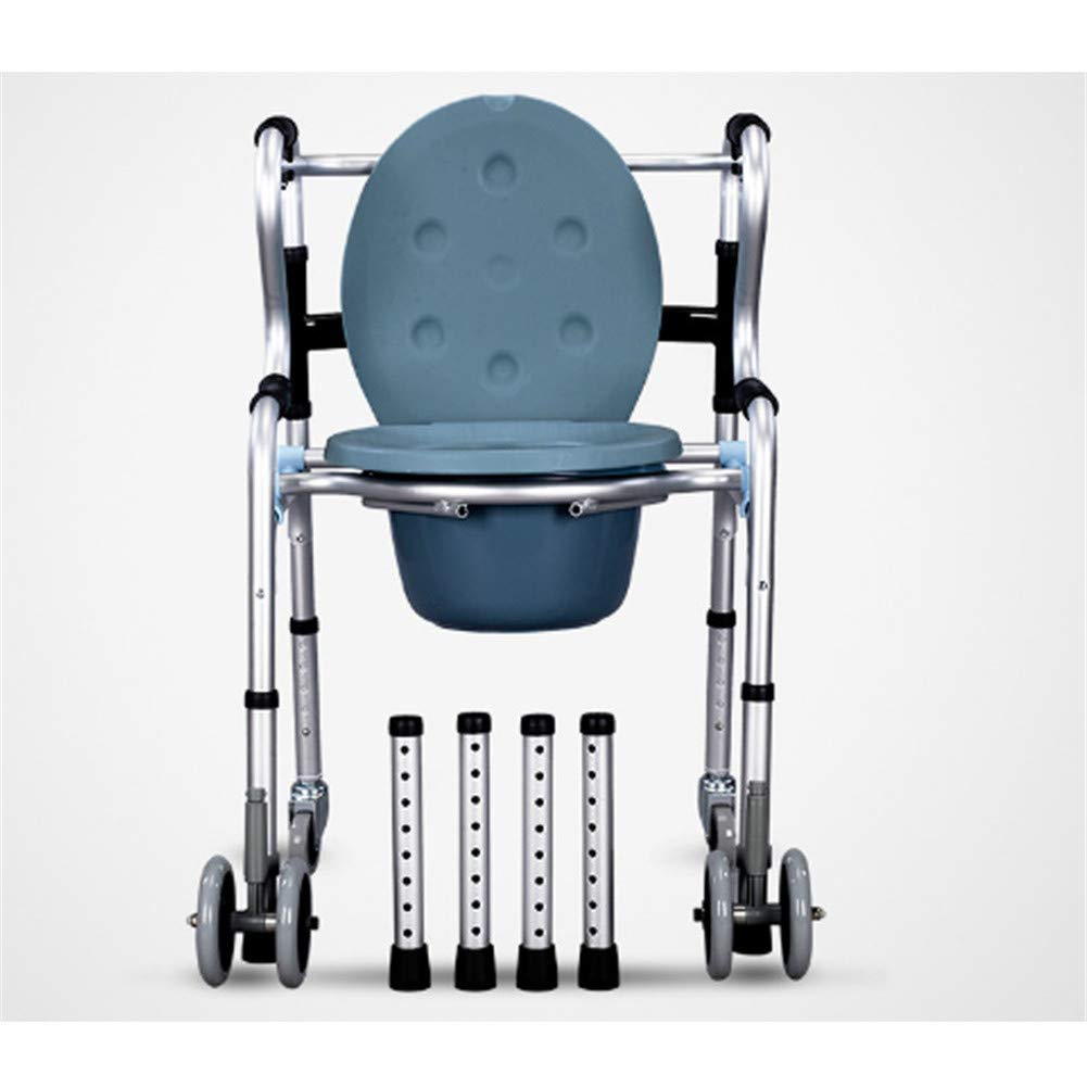 Adjustable Height Folding Toilet Frame for Seniors - Portable Bedside Commode with Wheels & Armrests, Space-Saving Rollator Shower Chair - Ideal for Elderly Home Care, Mobility Assistance & Bathroom Safety