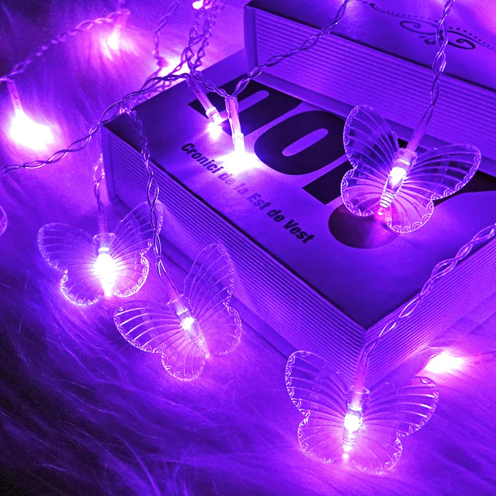120 LED Butterfly Curtain Lights - 19.7FT USB Powered Waterproof Fairy Lights with Remote & 8 Modes - 24 Butterflies Twinkle Lights for Bedroom, Christmas, Wedding, Party Decorations (Purple) - Perfect for Indoor & Outdoor Holiday Decor, Window Dressing, and Romantic Ambiance