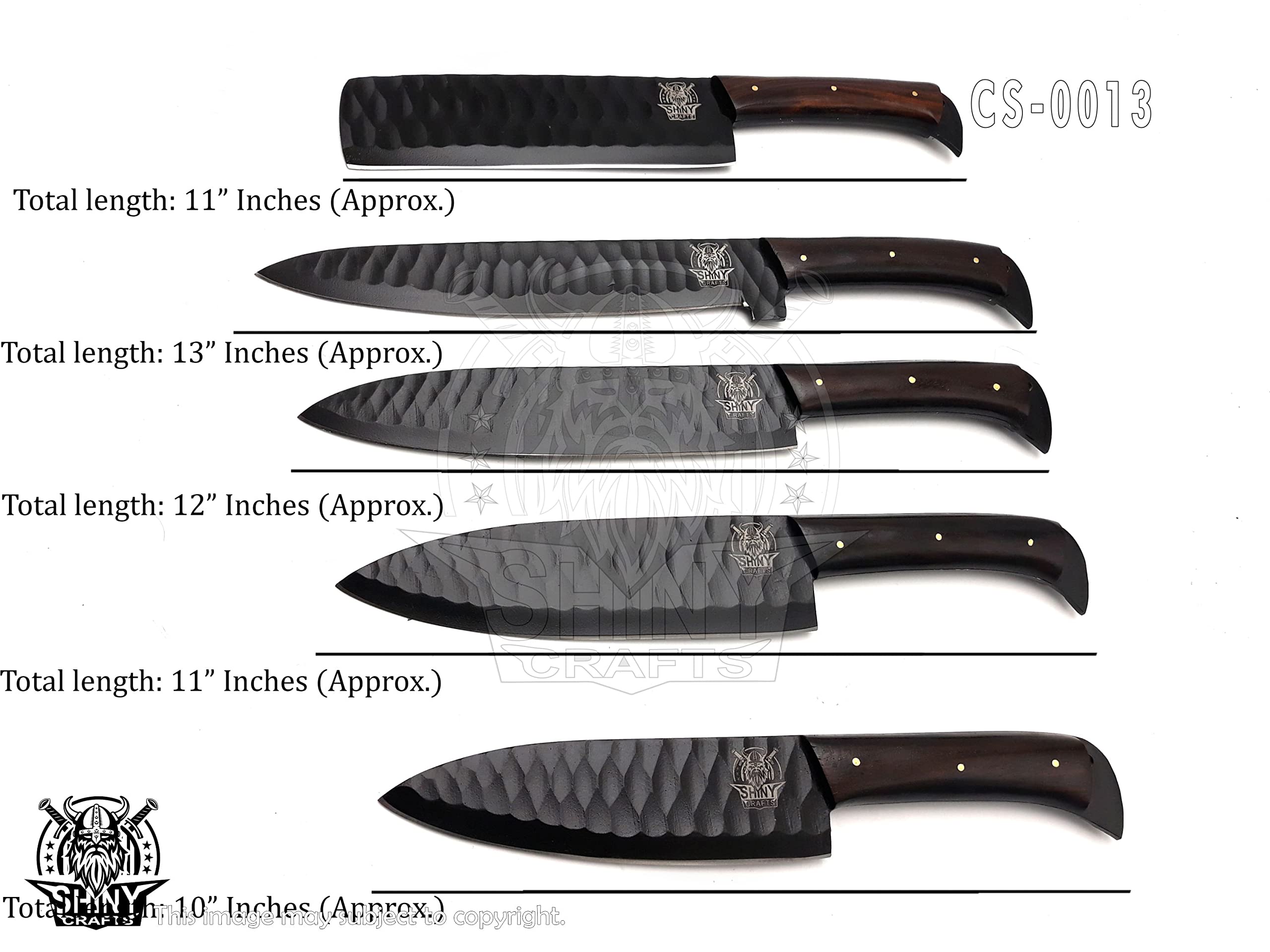 Premium Handmade Damascus Steel Kitchen Knife Set - Forged Black Coated Chef Knives with Walnut Wood Handle & Razor-Sharp Blade, Includes Leather Pouch Roll (CS-13) - Perfect for Professional Chefs, Home Cooking & Culinary Gifts