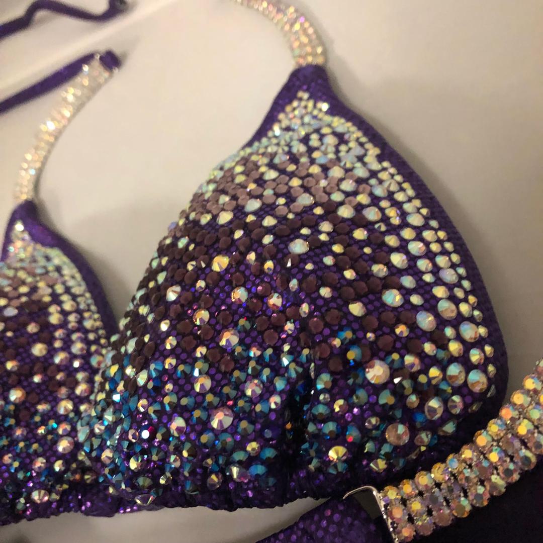 Sparkling Purple Crystal Bikini Set with Clustered Rhinestones - Sexy Swimwear for Beach, Pool, and Competition - Perfect for Pageants, Vacations, and Instagram Photos