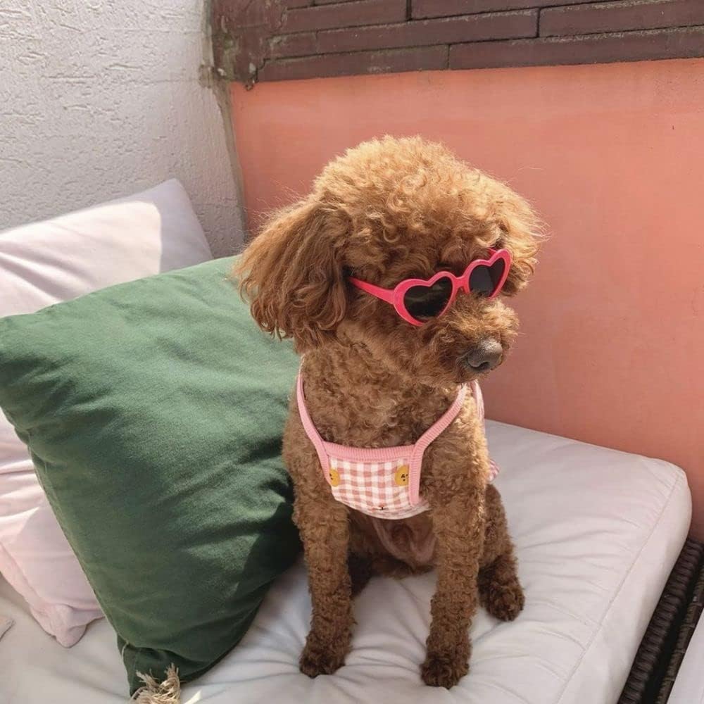 Stylish Pink Heart-Shaped Sunglasses for Small Dogs & Cats - Cute Pet Accessories for Photos, Parties & Outdoor Fun - UV Protection Sun Glasses for Pets