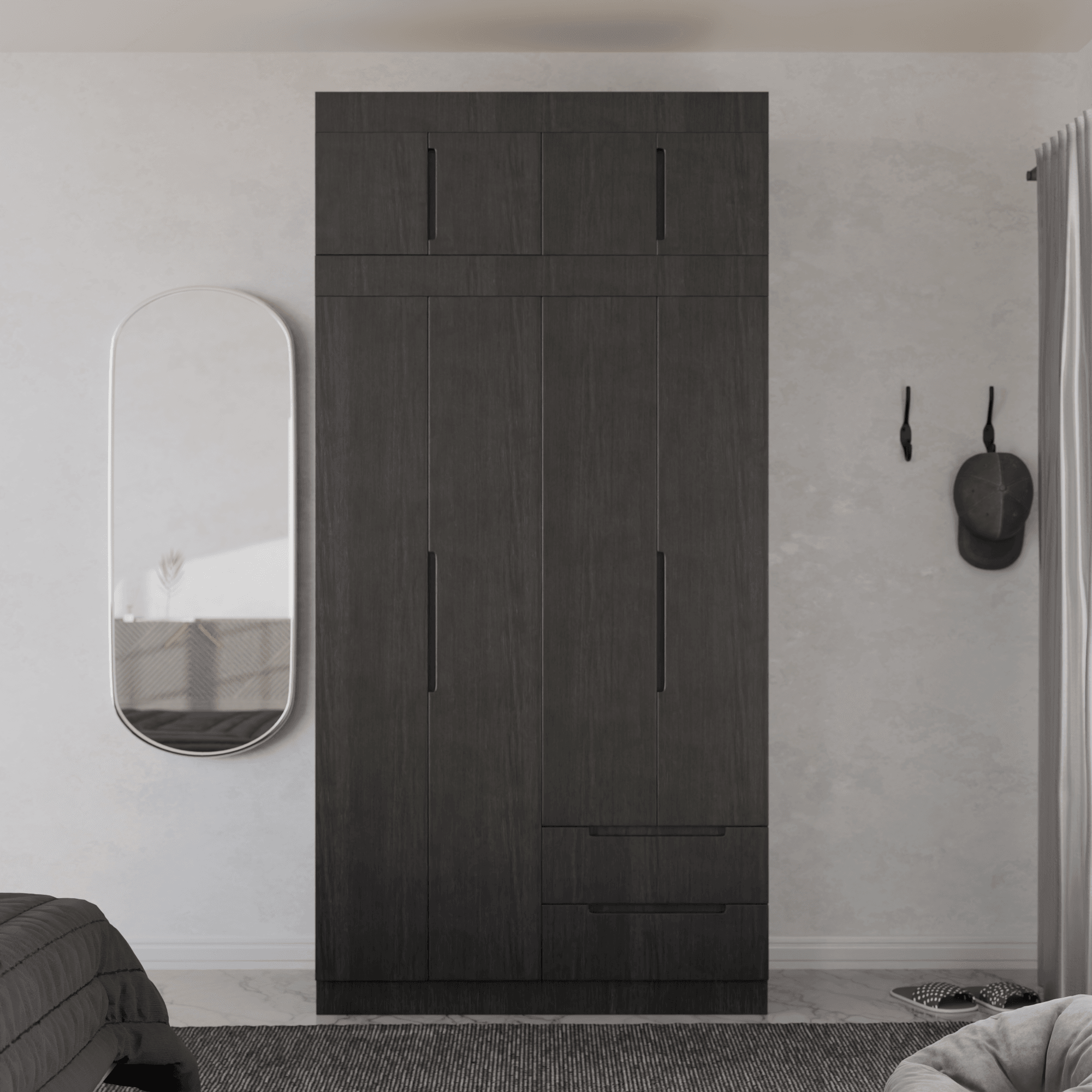 Harrison 4-Door Open Wardrobe with Top Shelf - Modern Closet Organizer for Bedroom, Living Room & Walk-In Closets | Spacious Storage Solution for Clothes, Shoes & Accessories