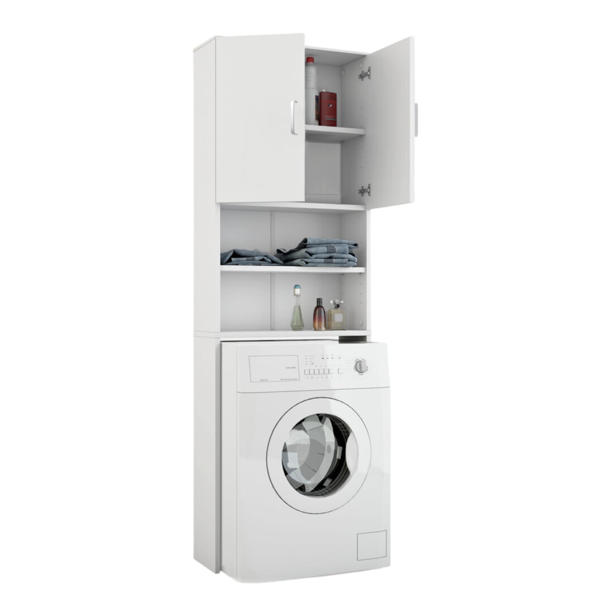 Space-Saving 4-Tier Laundry Shelf Organizer - MDF Wood Storage Cabinet for Washer & Dryer - Perfect for Small Bathrooms & Laundry Rooms