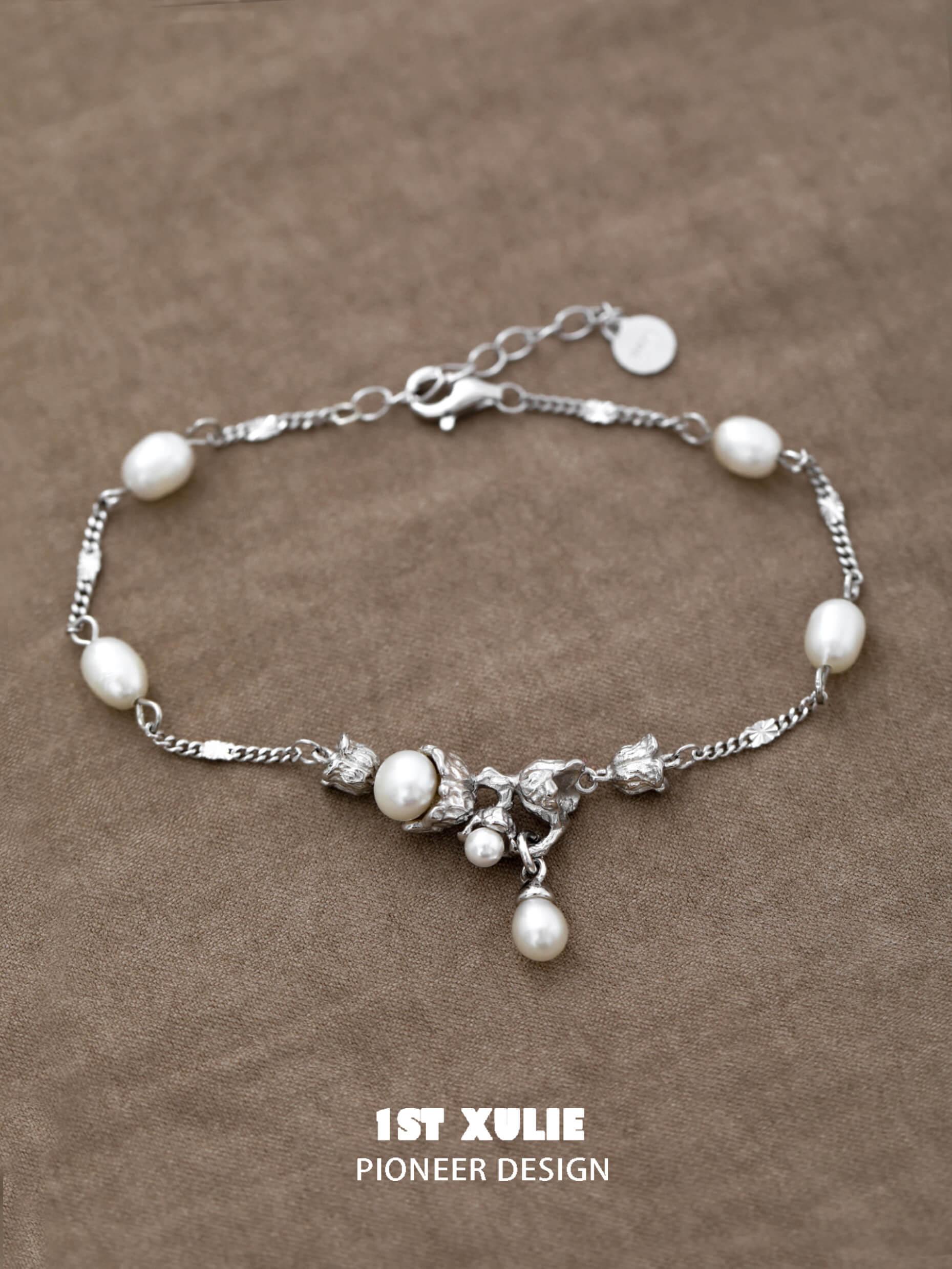 Tears of Mermaid S925 Sterling Silver Tulip Pearl Bracelet for Women - Elegant Floral Jewelry Gift for Birthday, Anniversary & Special Occasions