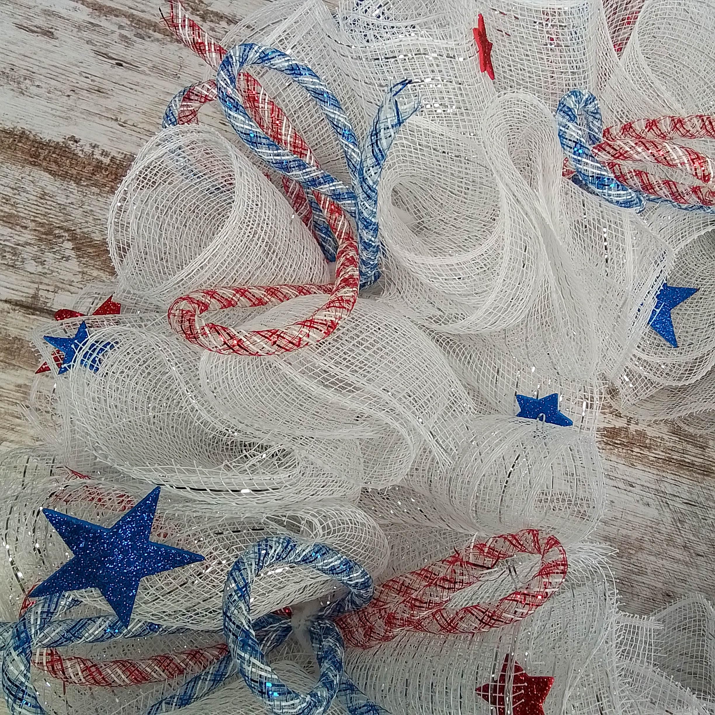 Patriotic Wreath for Front Door - Red White Blue Mesh Wreath with Stars | Americana Porch Decor | Fourth of July Independence Day Wreath | Perfect for Home, Office & Holiday Decorations
