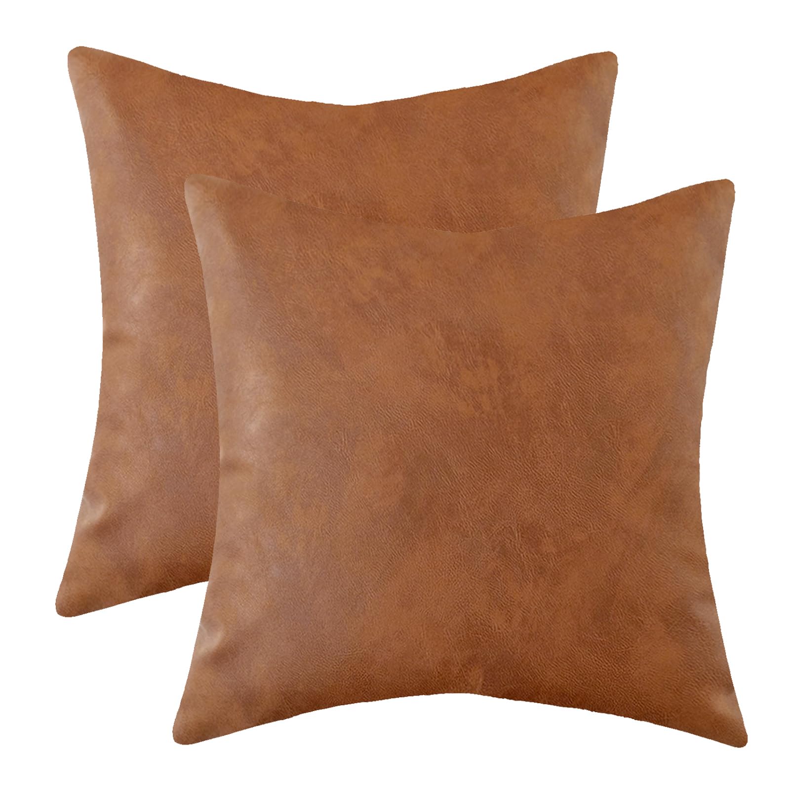 2 Pack Thick Faux Leather Throw Pillow Covers 20x20 Inches - Modern Solid Decorative Farmhouse Pillow Cases for Couch, Sofa, Bedroom & Living Room - Cognac Brown - Perfect for Home Decor, Accent Pillows & Cozy Interior Styling