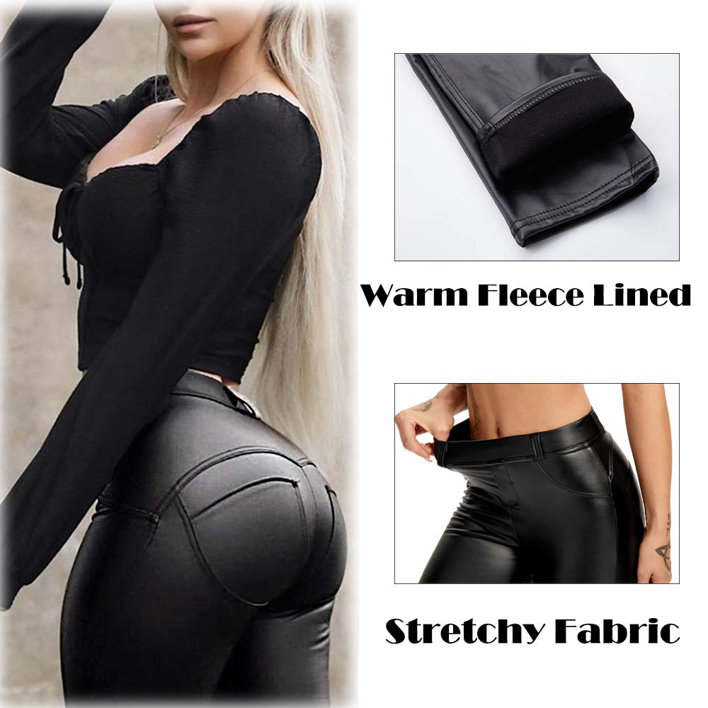SEASUM Faux Leather Leggings - High Waisted Butt Lifting Pants for Women, Perfect for Night Out & Party
