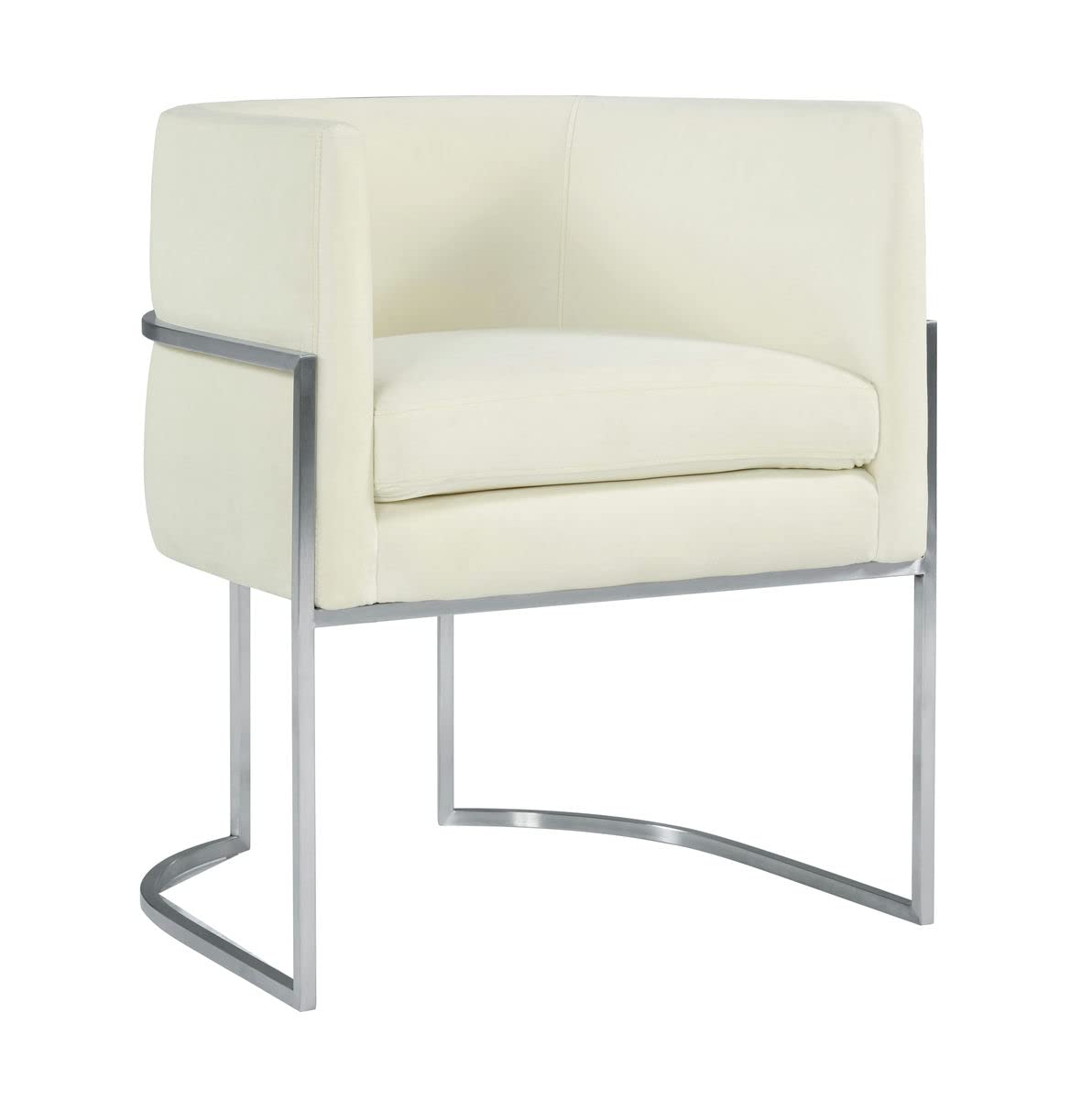 Premium Giselle Cream Velvet Dining Chair with Silver Metal Legs - Elegant Upholstered Seat for Dining Room, Kitchen, or Home Office - Soft & Comfortable Modern Furniture