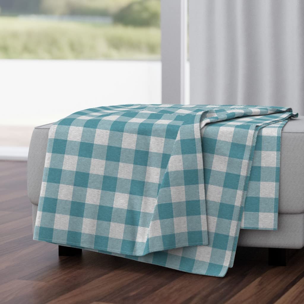 Soft Plush Minky Throw Blanket 50x70 Inches - Teal & Light Gray Buffalo Plaid Check Pattern | Cozy Couch Blanket for Living Room, Bed, Sofa & Travel