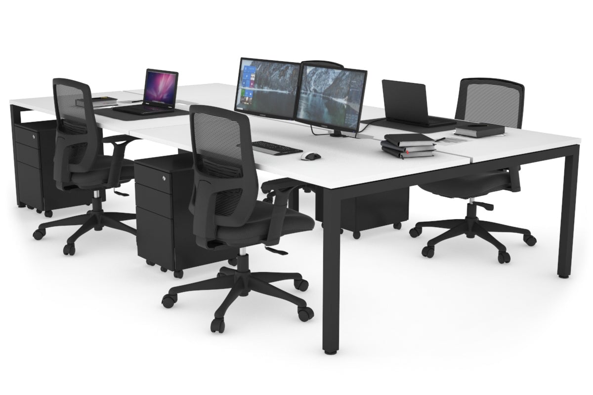 4-Person Office Workstation with Quadro Square Legs - 1800L x 800W Desk with Cable Management Scallop | Perfect for Collaborative Workspaces & Open Office Environments
