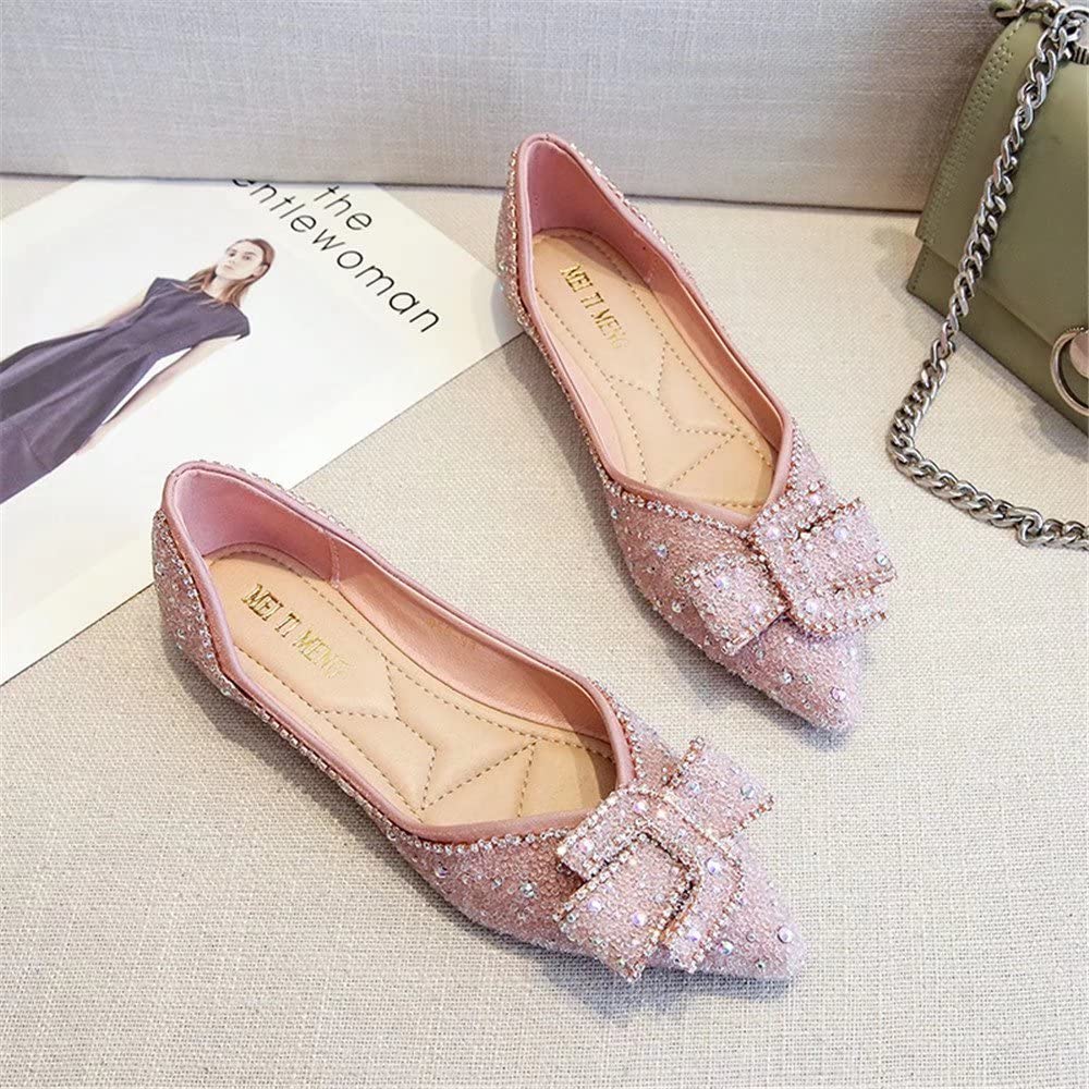Sparkling Rhinestone Ballet Flats for Women - Elegant Bowknot Pointed Toe Slip-On Wedding Shoes | Perfect for Bridal Party, Prom, Evening Events & Special Occasions