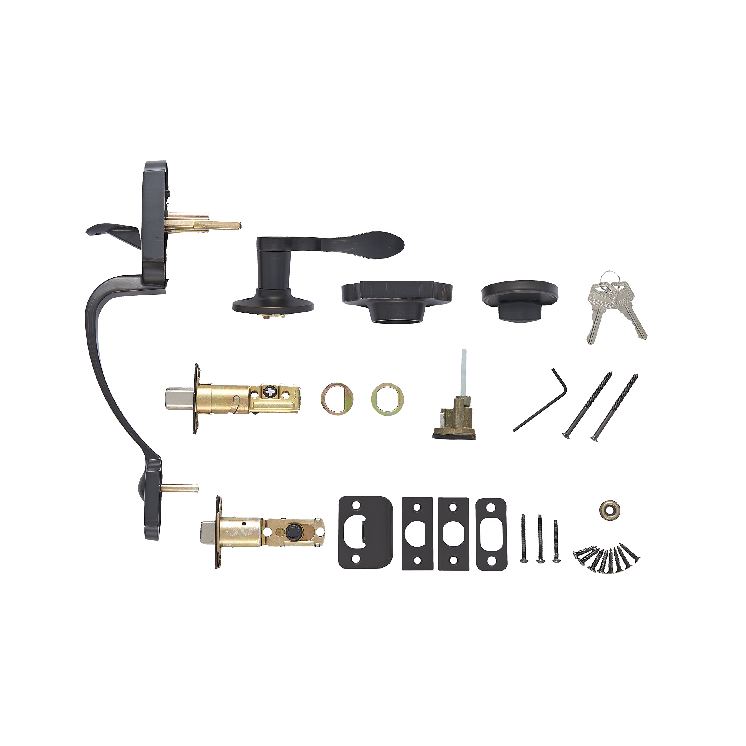 Amazon Basics Handleset with Shelby Lever - Single Cylinder Door Handles, Oil Bronze Finish, 6-Pack for Interior Doors - Perfect for Home, Office, and Apartment Renovations