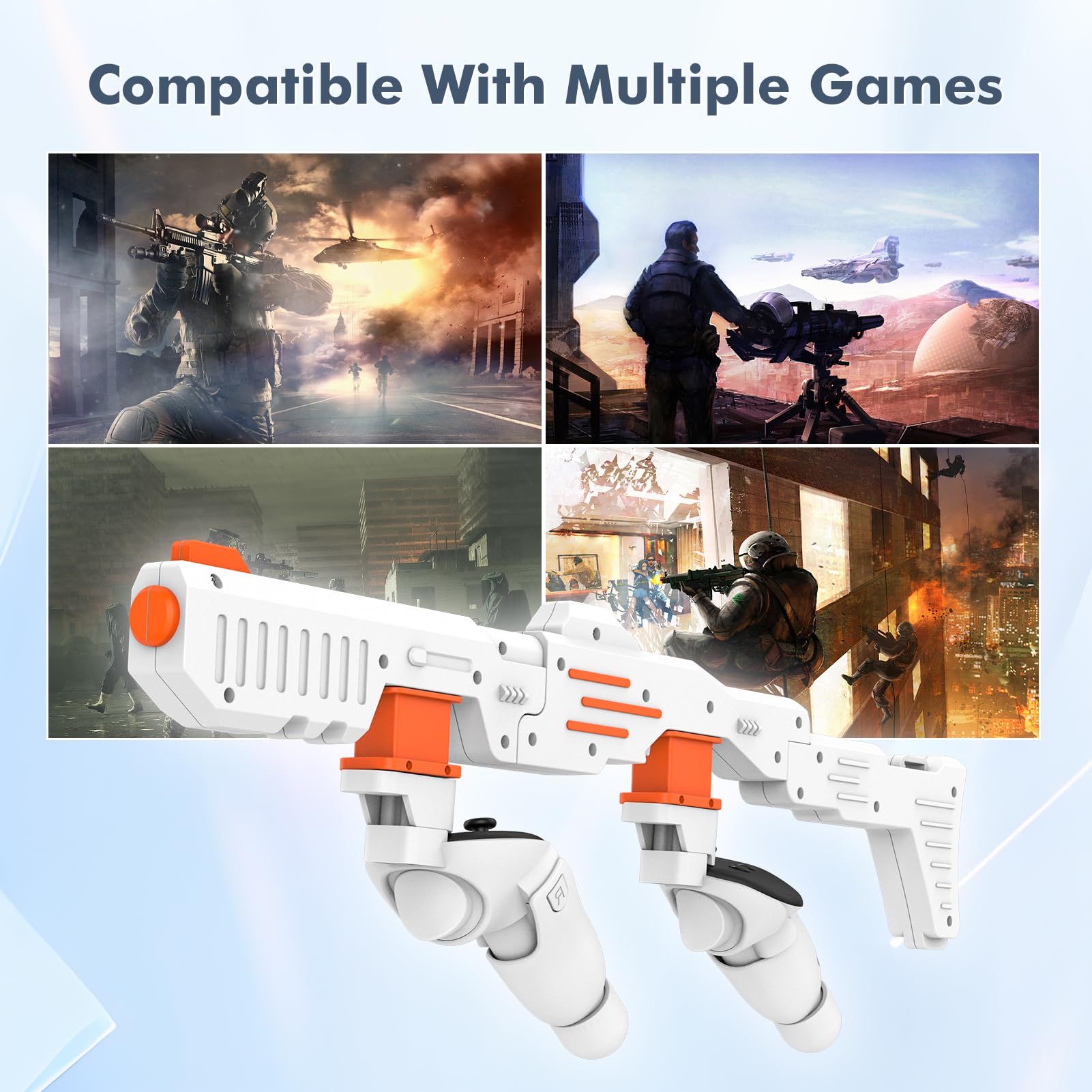 Weighted VR Gunstock Grip for Meta Quest 3S & Oculus 3 - Enhanced FPS Gaming Experience with Realistic Holding Feel | Perfect VR Accessory for Shooting Games | Great Birthday & Christmas Gift (Orange)