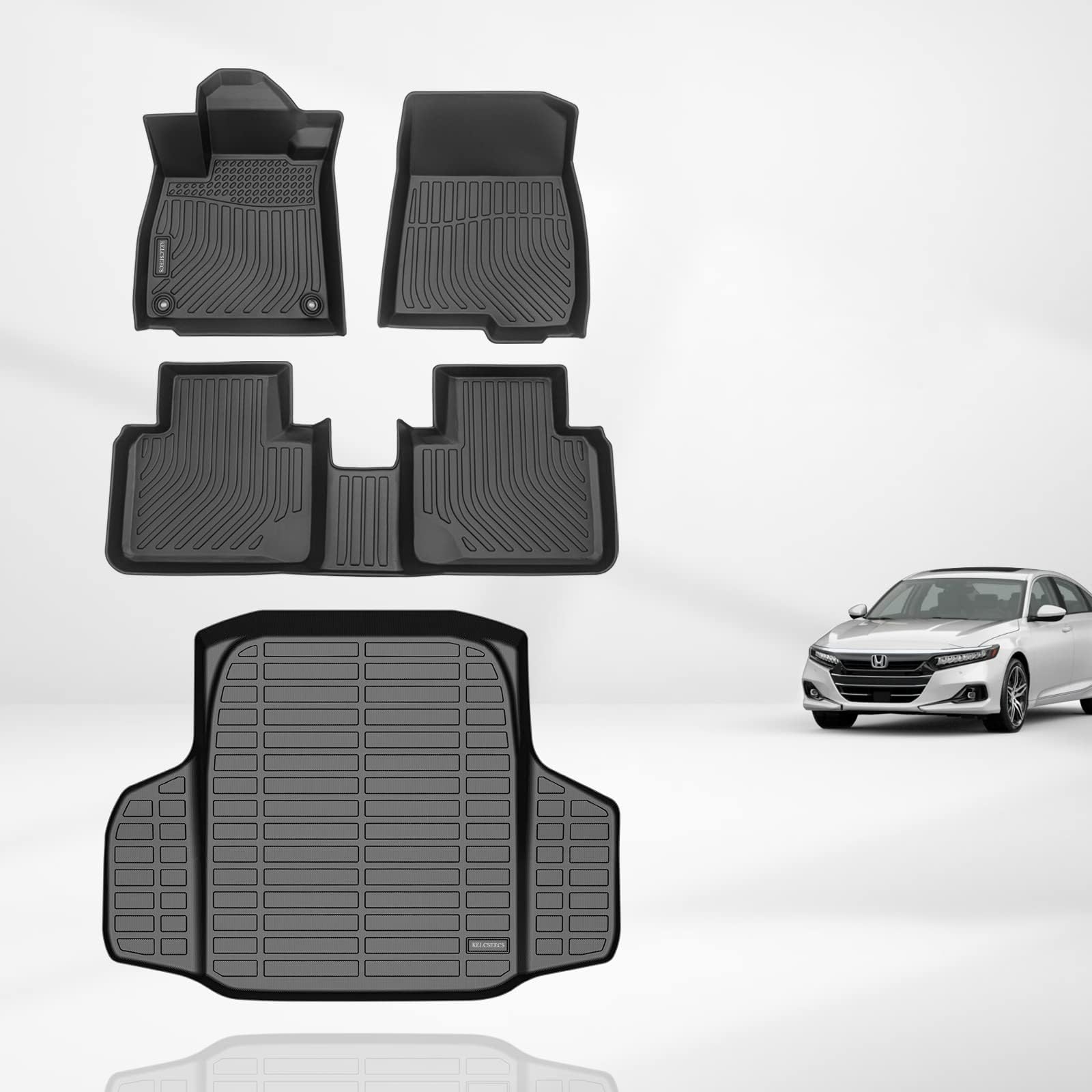 KELCSEECS® Custom Fit All-Weather TPE Floor Mats & Cargo Liner for 2018-2022 Honda Accord/Accord Hybrid - Full Set Front & Rear Row Black Car Accessories | Perfect for Daily Commuting, Road Trips & Winter Protection