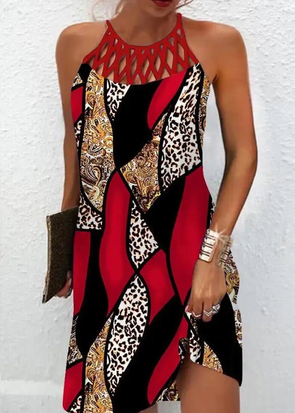 Stylish Women's Sleeveless Mini Dress - 2023 Summer Abstract Print Hollow-Out Casual Dress for Vacation & Beach Wear | Perfect for Parties, Dates & Outdoor Events