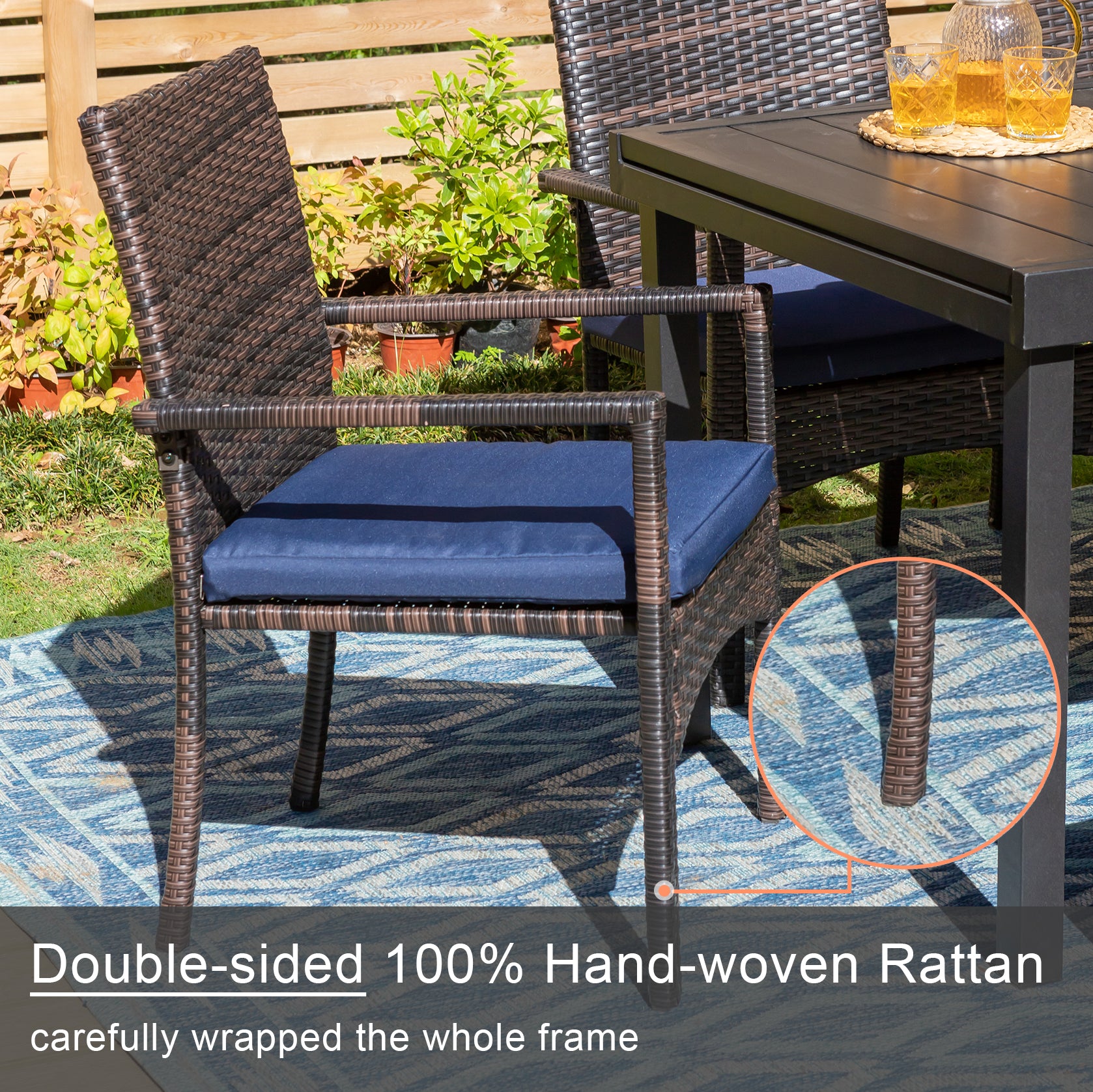 MFSTUDIO 9-Piece Outdoor Patio Dining Set with Extra Large Square Table & Weather-Resistant Cushioned Rattan Chairs - Perfect for Backyard, Garden, Poolside and Outdoor Entertaining