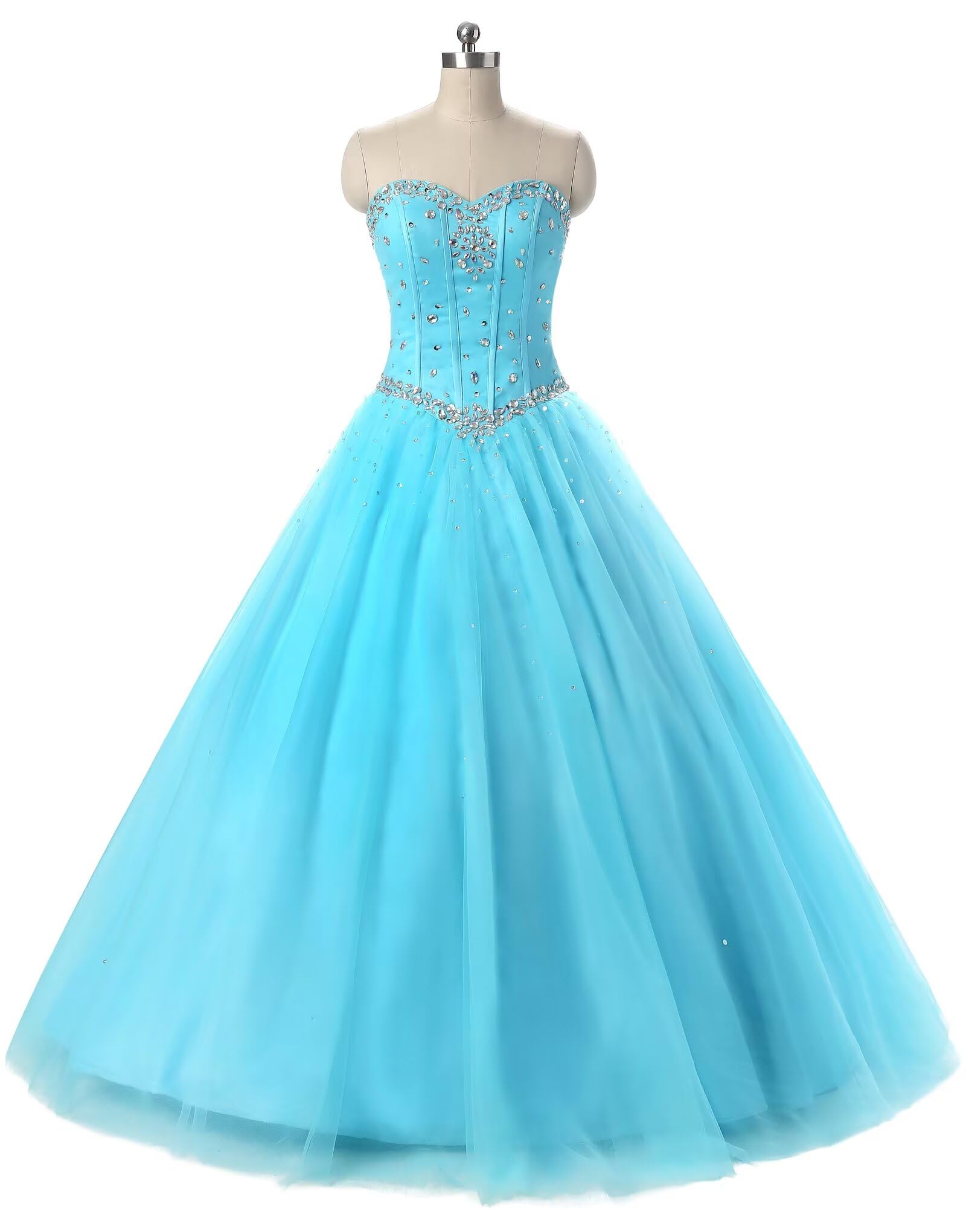 Elegant Silver Beaded Ball Gown for Women - Crystal Sequins Quinceañera & Prom Long Dress - Perfect for Sweet 16, Formal Parties & Special Occasions