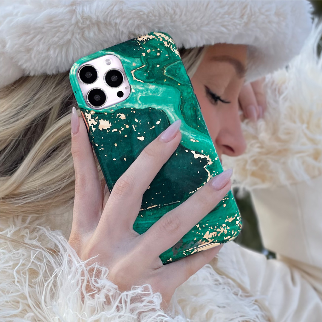 Emerald Marble iPhone Case - Elegant Protective Cover for iPhone 13/14/15 Pro Max - Perfect for Work, Travel & Everyday Use